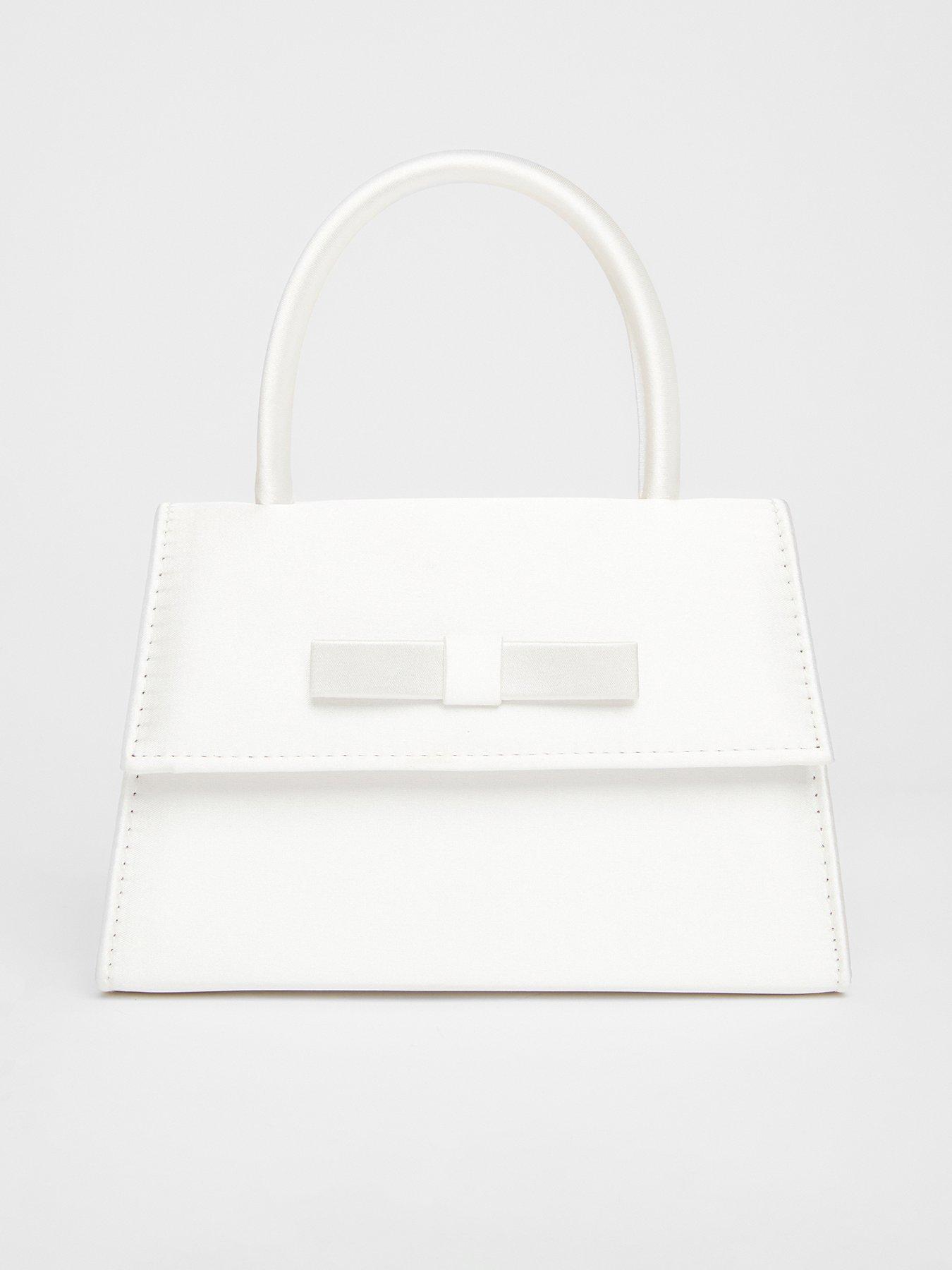 undefined White Bridal Satin Top Handle Bag