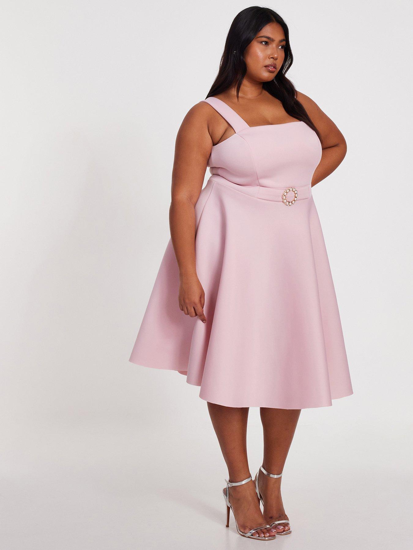 Quiz Curve Pink Belted Skater Dress Very