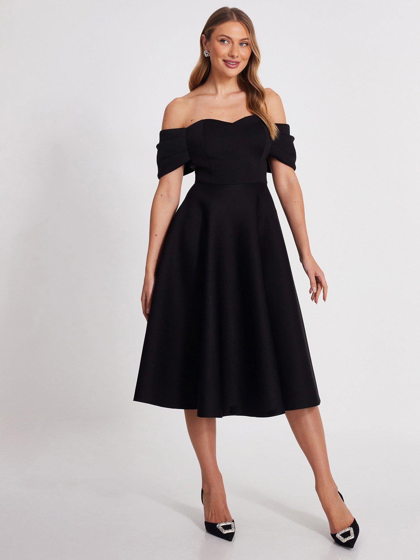 Quiz Black Bardot Midi Skater Dress | Very