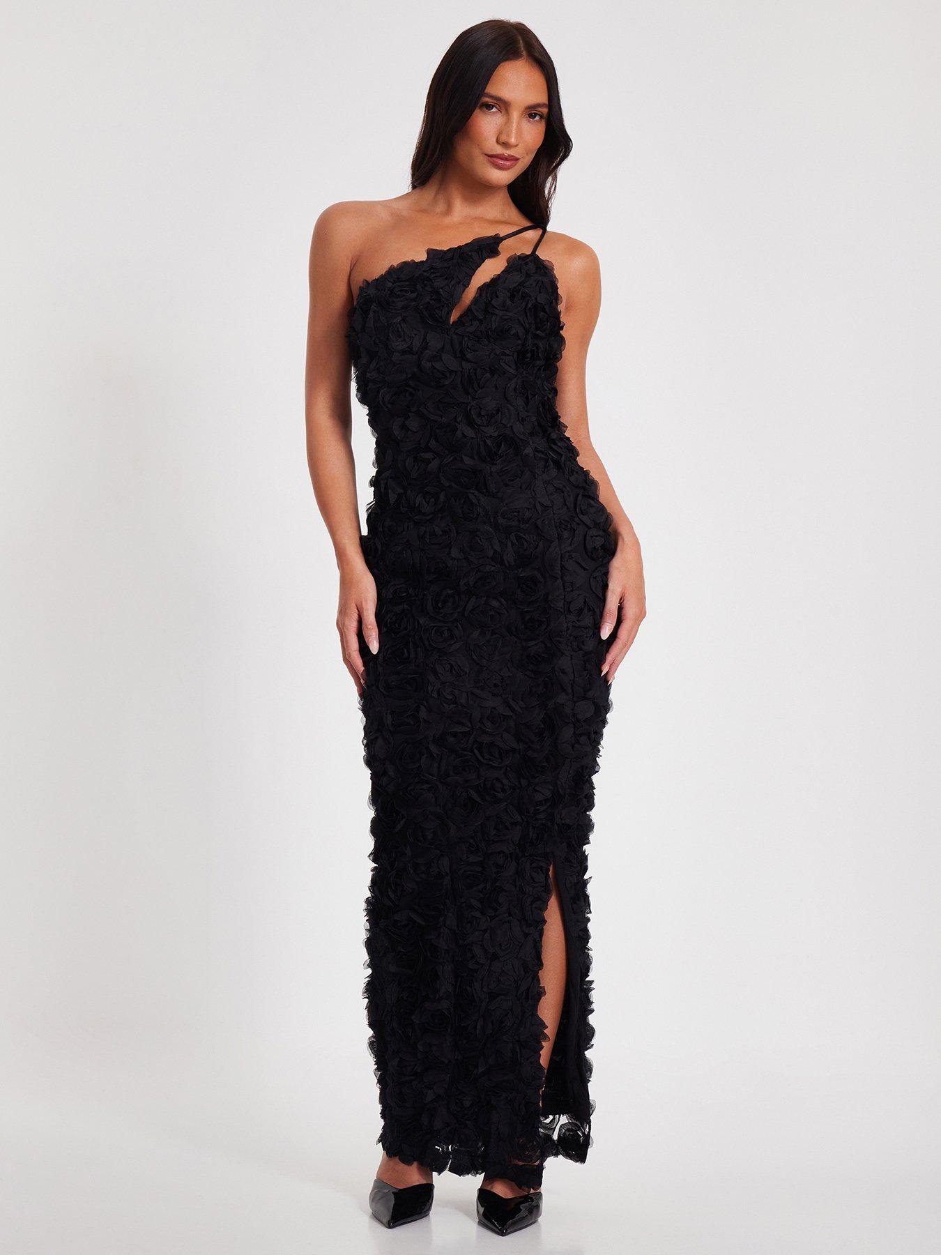 quiz black one shoulder dress Black Quiz One Shoulder Frill Skater Dress