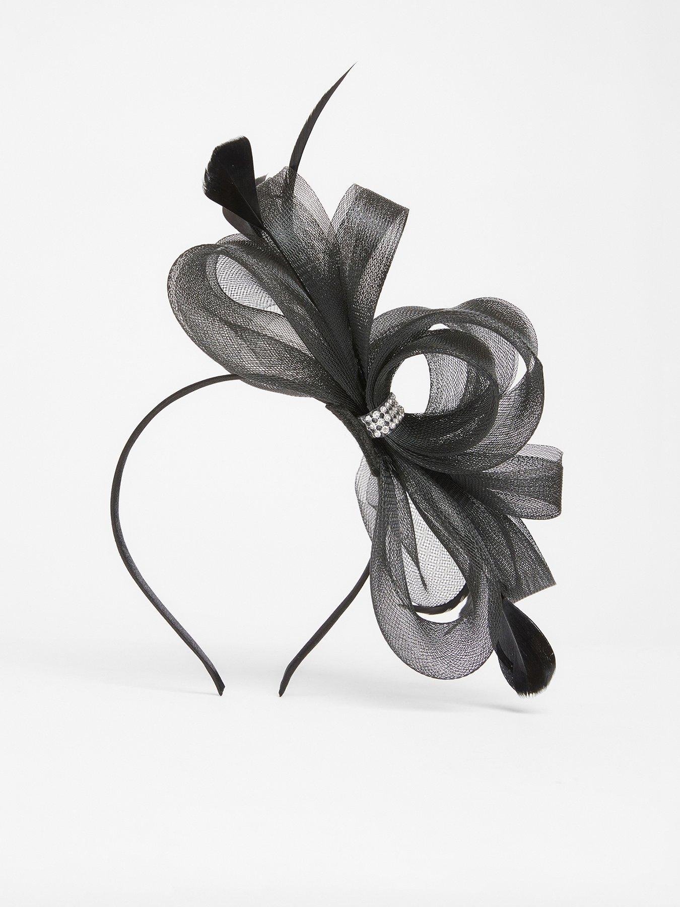 undefined Black Diamante Bow Headband Fascinator