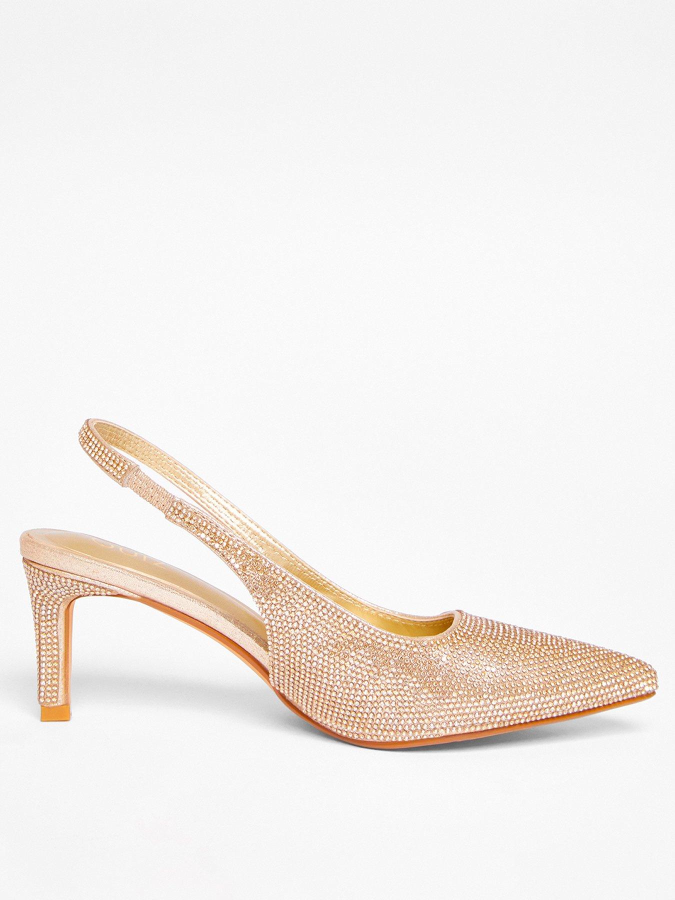 Quiz Gold Diamante Sling Back Heels Very