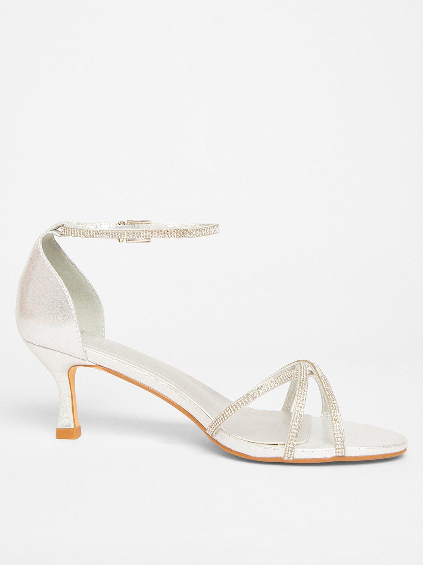 undefined Silver Diamante Cross Strap Heels