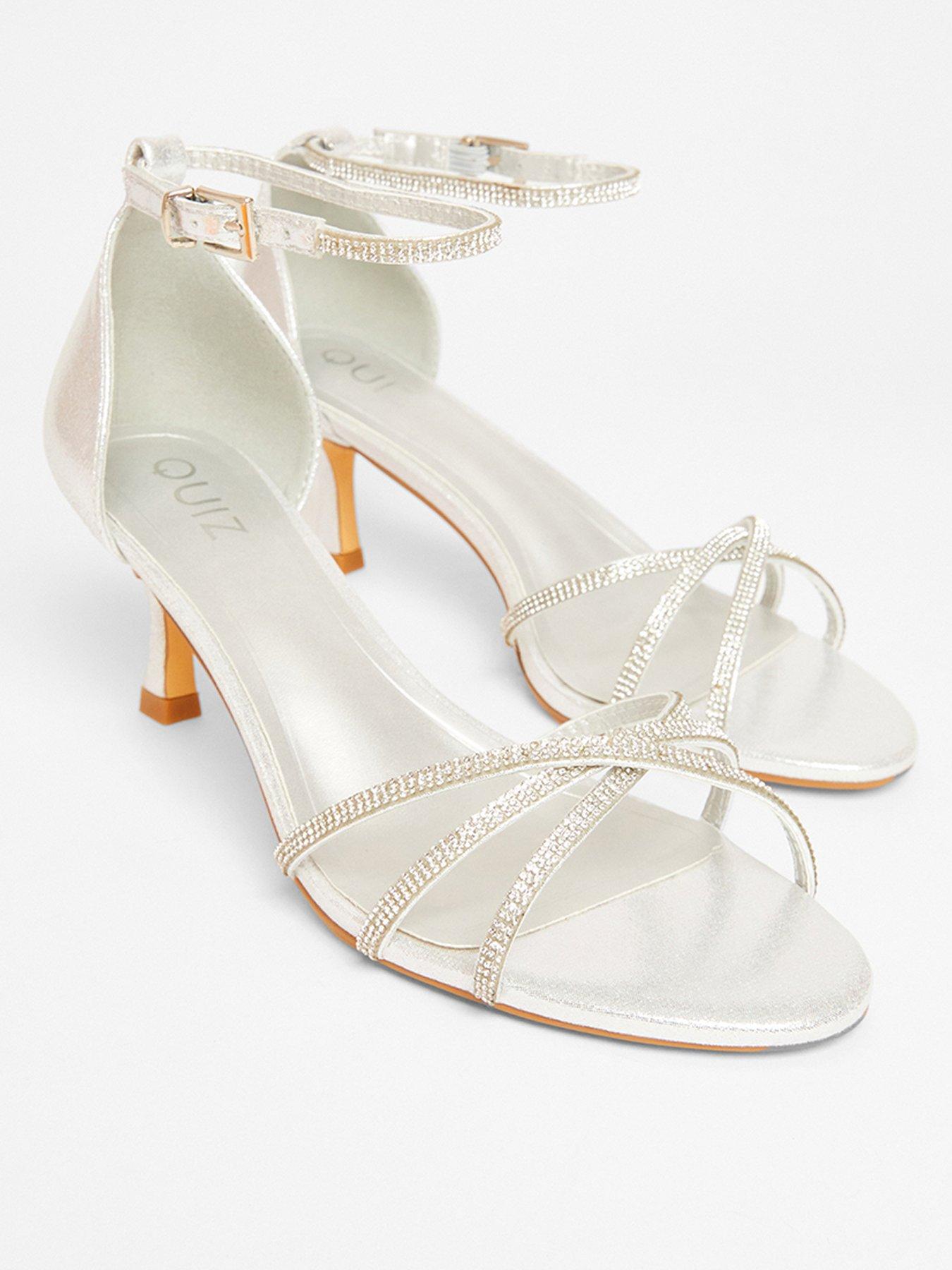 Image 2 of 5 of Quiz Silver Diamante Cross Strap Heels