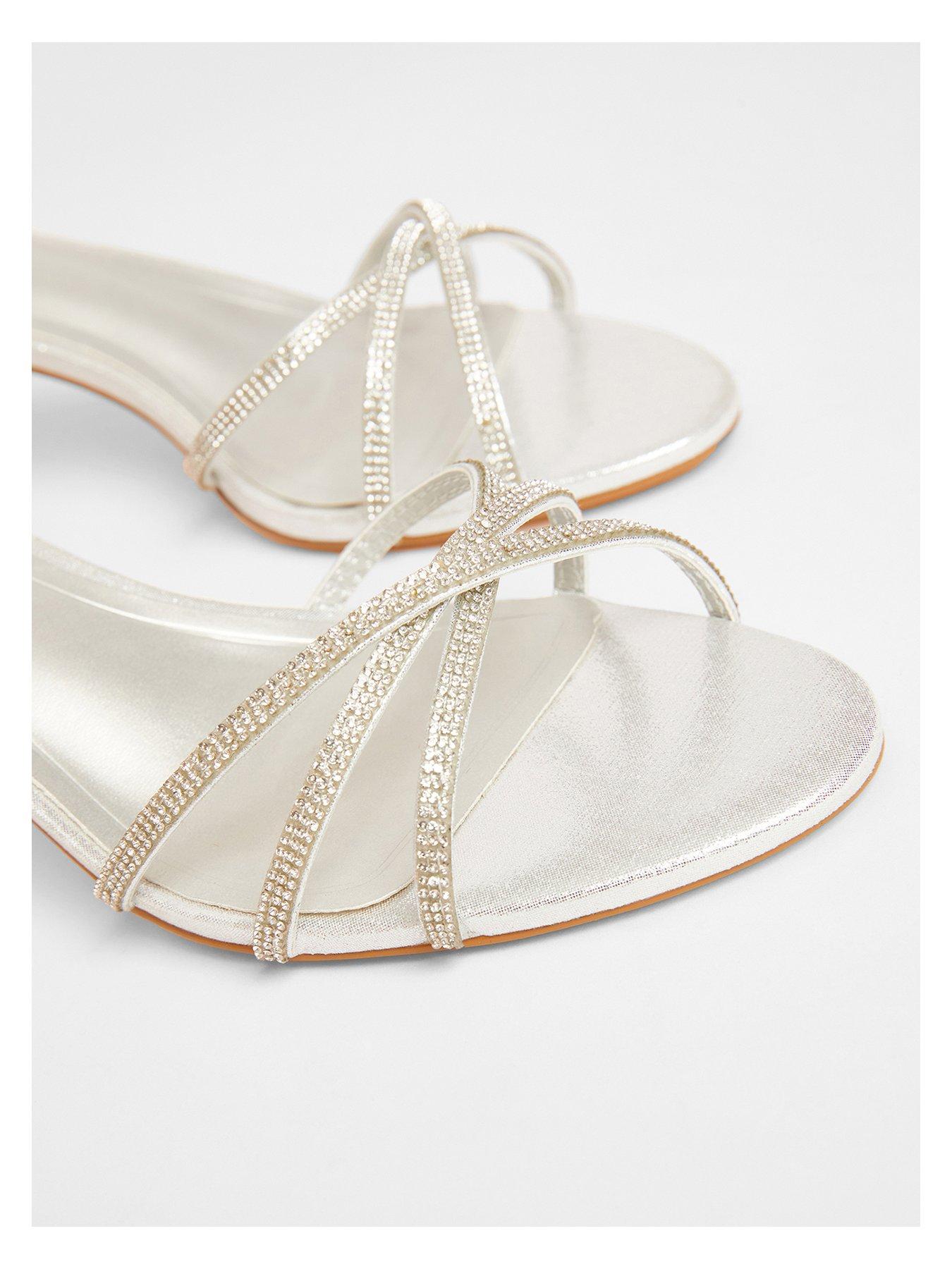 Image 3 of 5 of Quiz Silver Diamante Cross Strap Heels