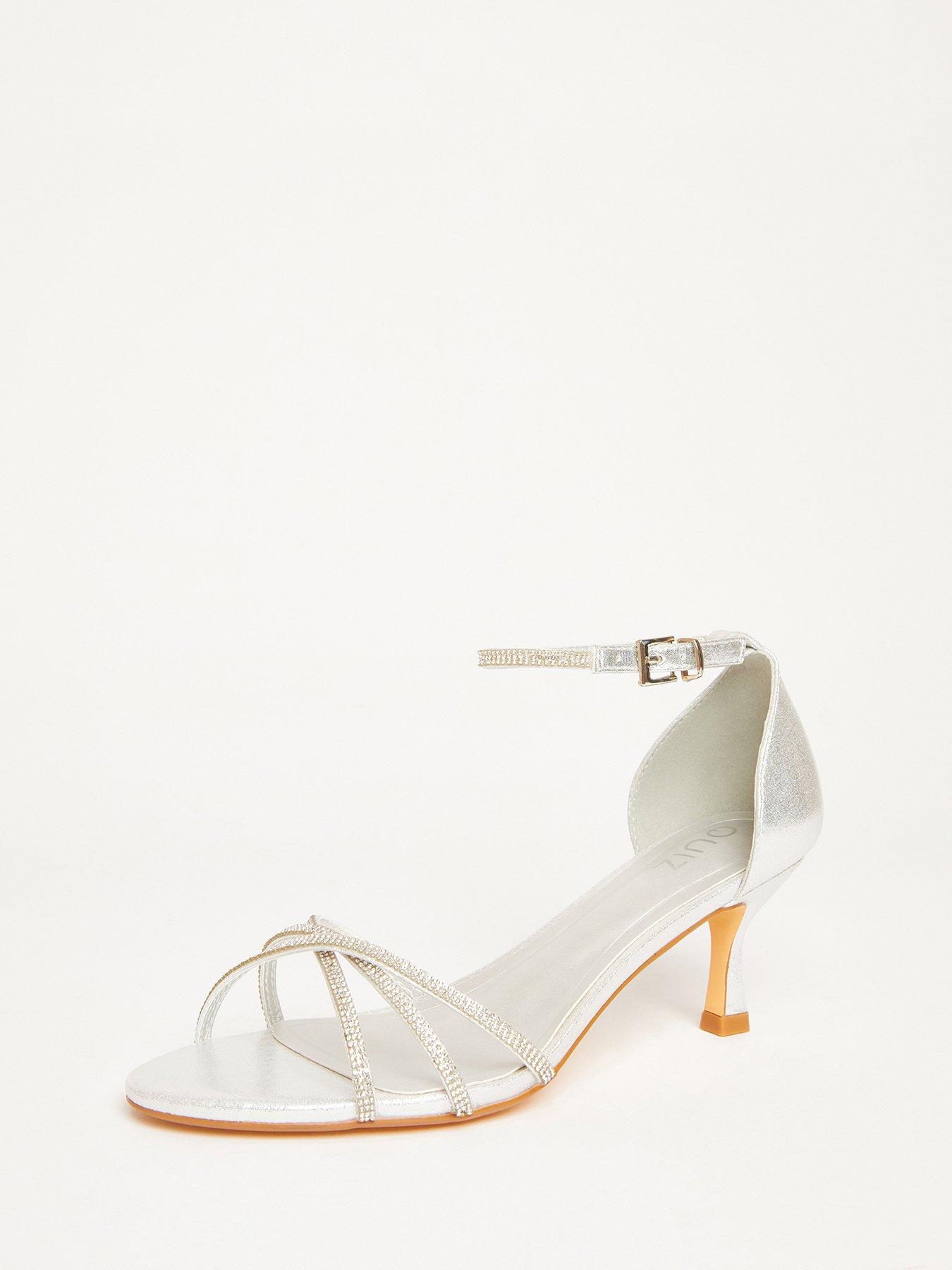 Image 4 of 5 of Quiz Silver Diamante Cross Strap Heels