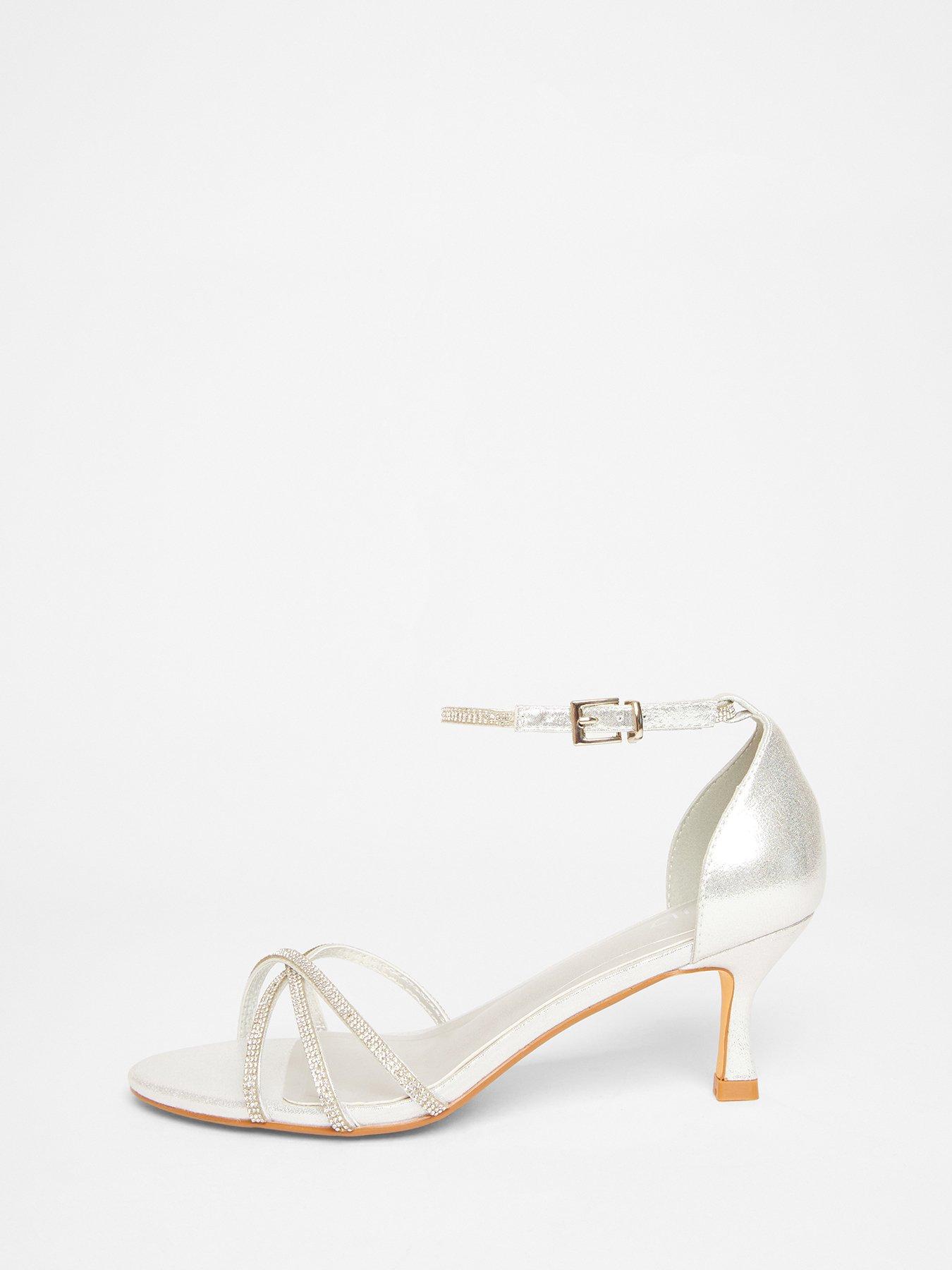 Image 5 of 5 of Quiz Silver Diamante Cross Strap Heels