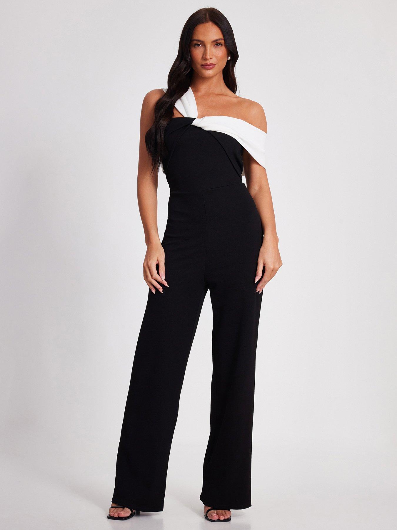 Image 1 of 6 of Quiz Black Contrast Bardot Jumpsuit