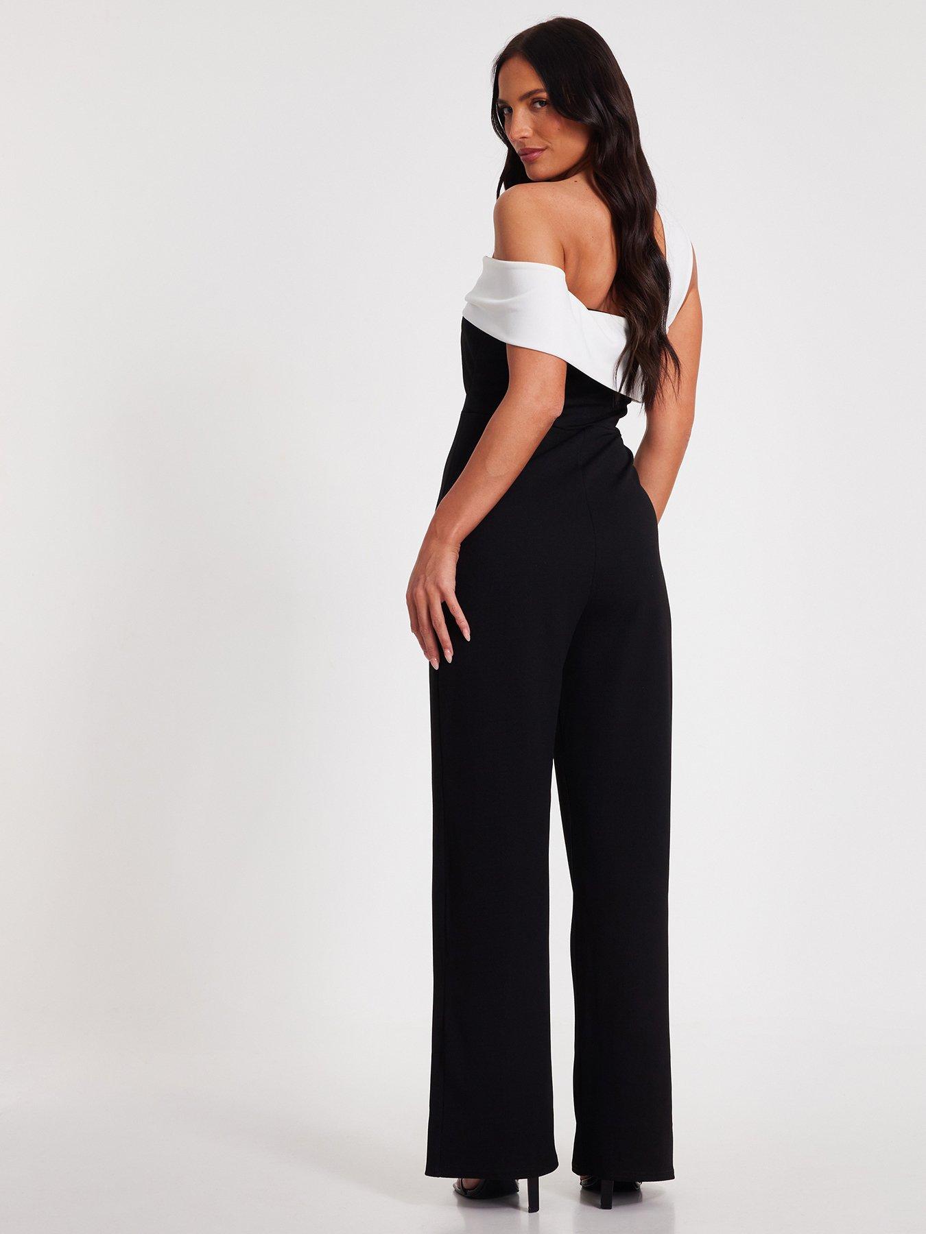 Image 2 of 6 of Quiz Black Contrast Bardot Jumpsuit