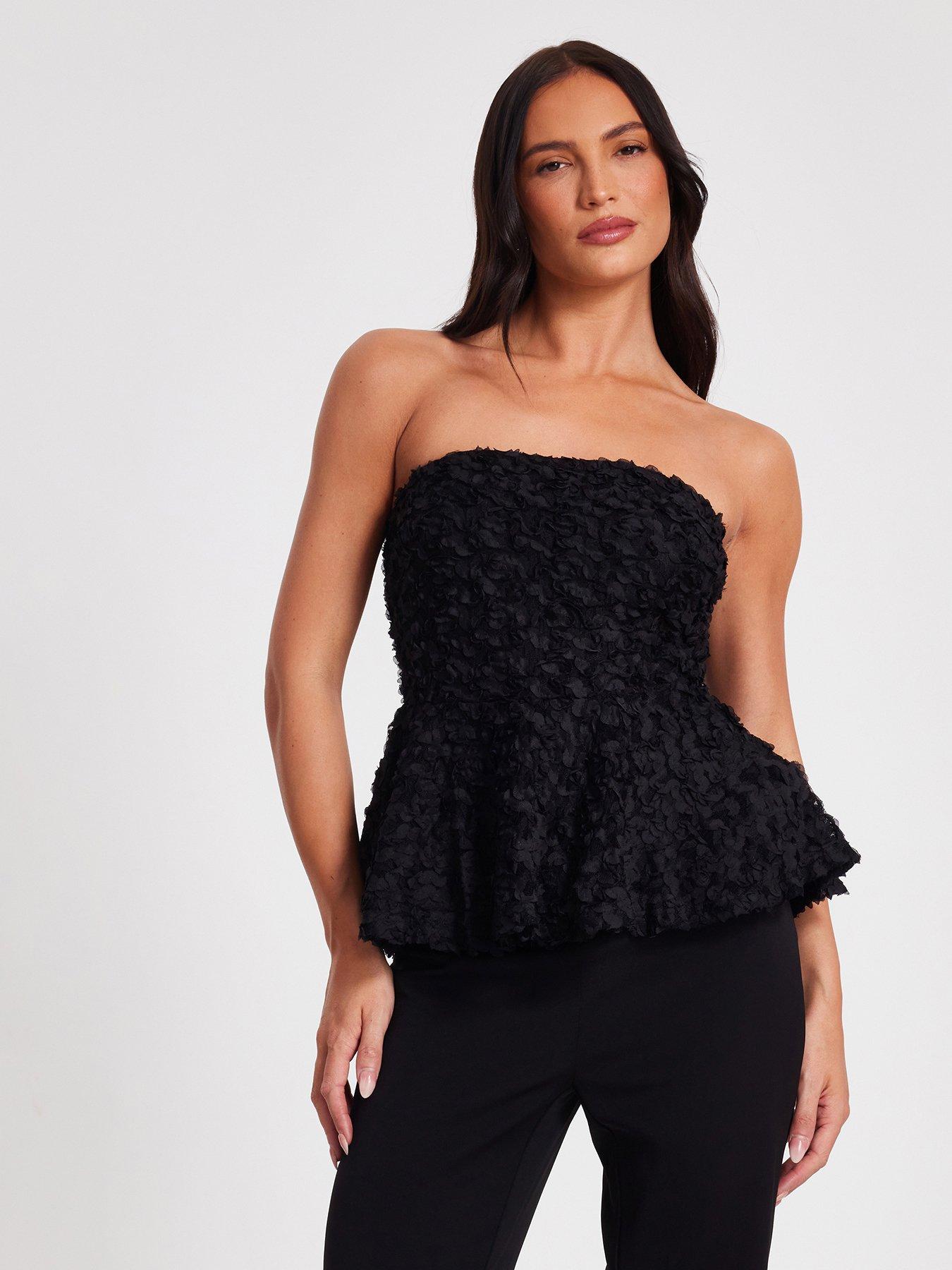 undefined Black Floral Textured Peplum Top