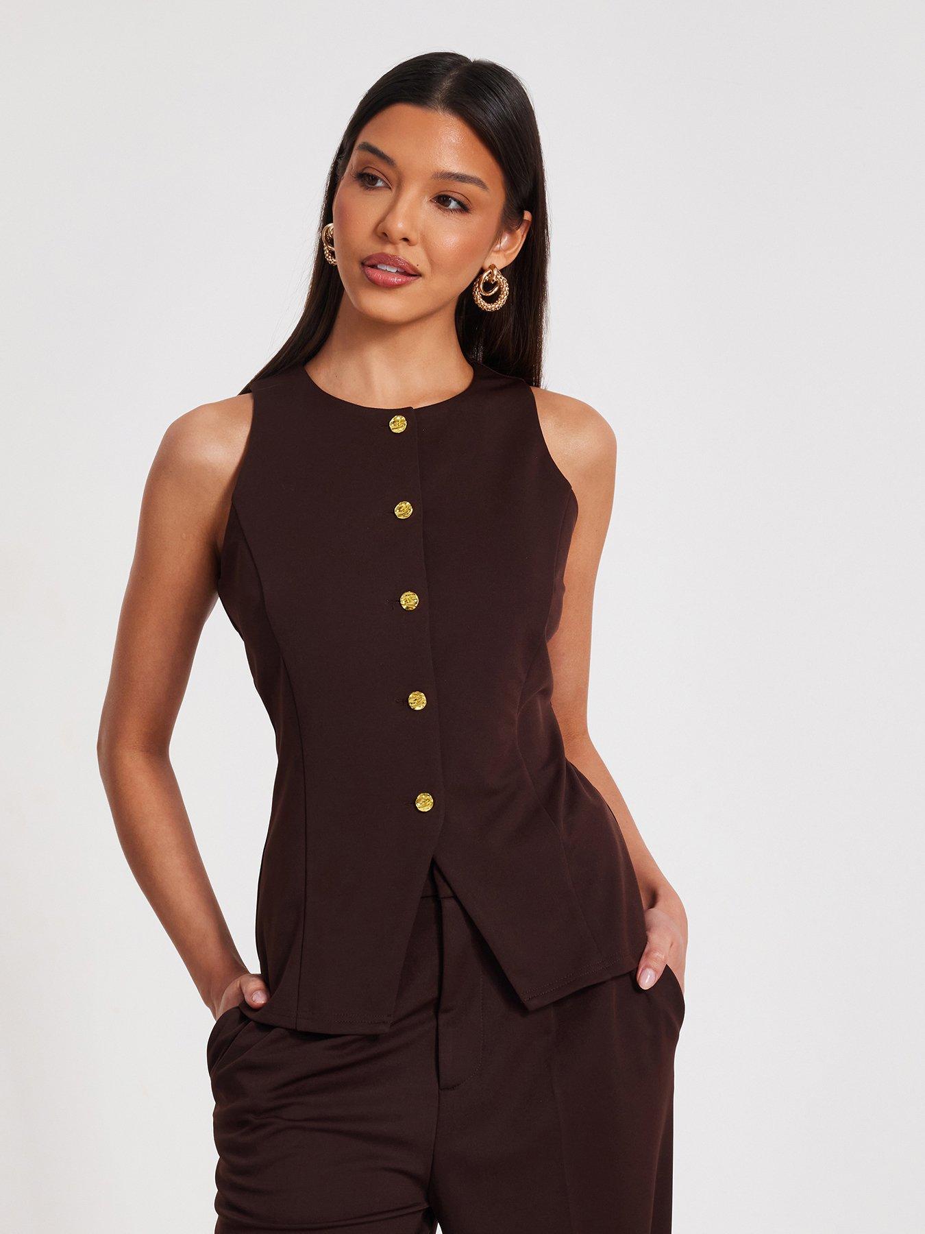 undefined Brown Button Front Waistcoat