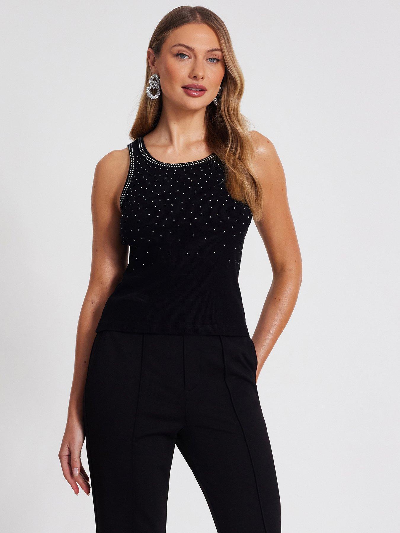 undefined Black Ribbed Diamonte Trim Vest