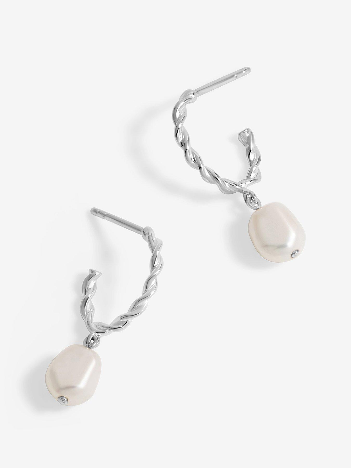 Image of Simply Silver Sterling Silver 925 Polished twist and Pearl Hoop Earrings