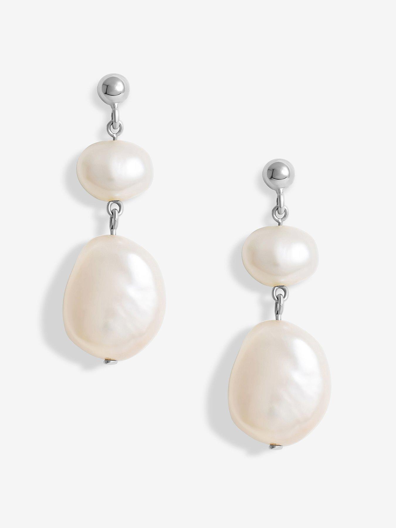 undefined Sterling Silver 925 Fresh Water Pearl Double drop Earrings