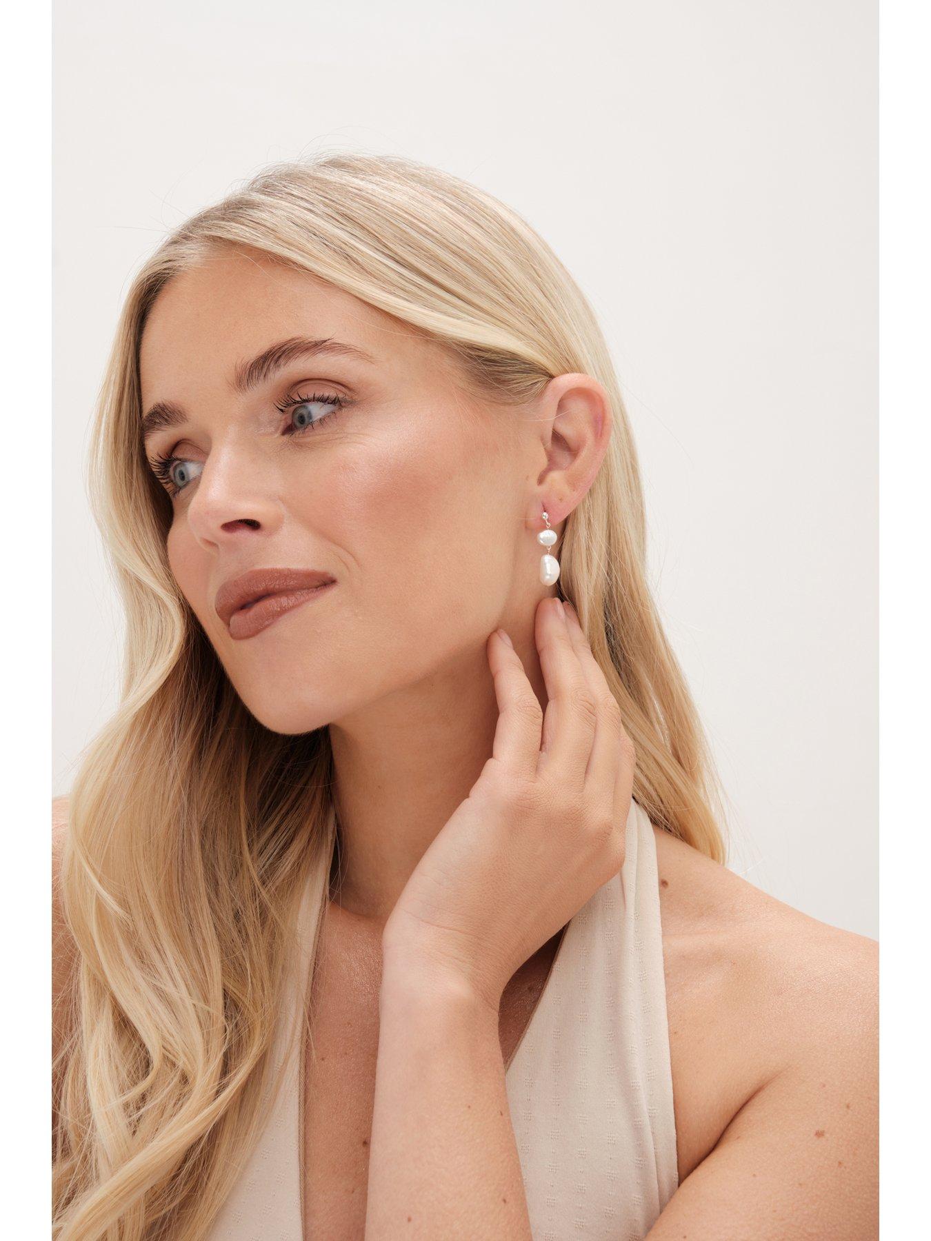 Image 2 of 4 of Simply Silver Sterling Silver 925 Fresh Water Pearl Double drop Earrings