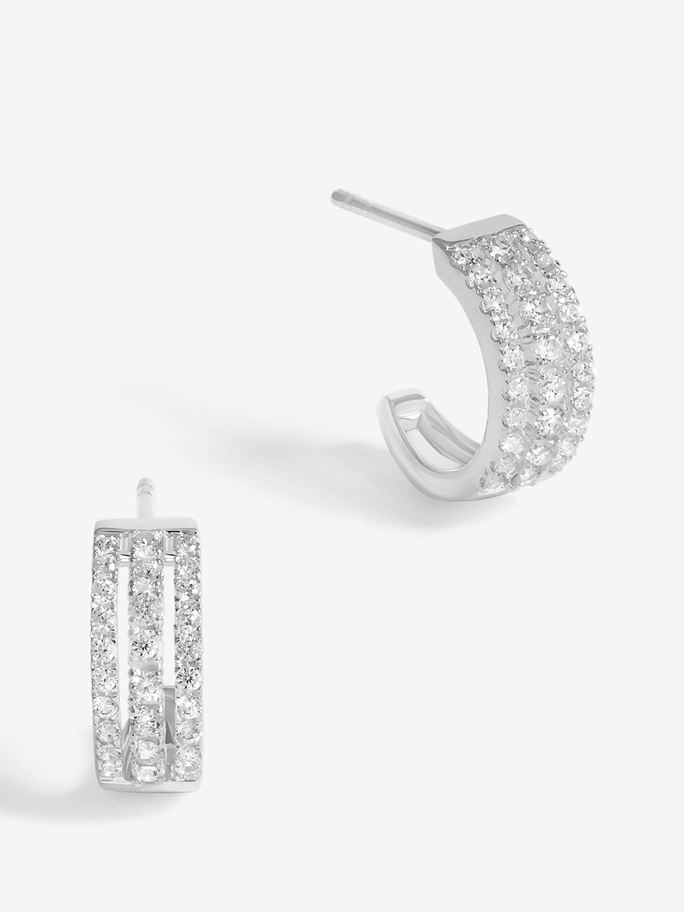 undefined Sterling Silver 925 Cubic Zirconia Triple Row Hoop Earrings
