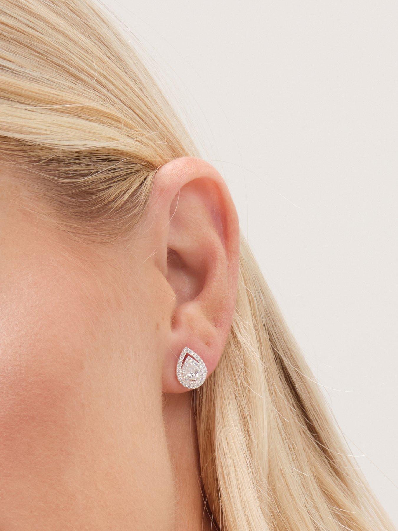 Image 2 of 3 of Simply Silver Sterling Silver 925 Cubic Zirconia Double Halo Pear Stud Earrings