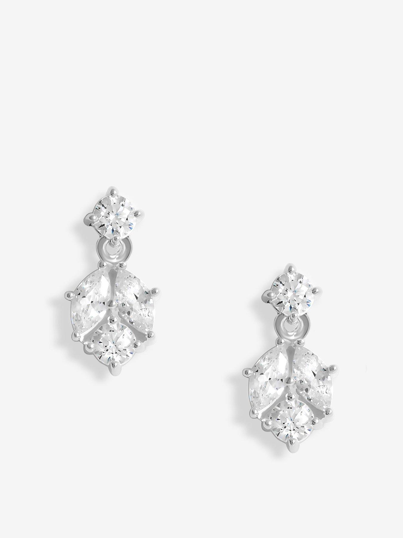undefined Sterling Silver 925 Cubic Zirconia Round Drop Stud Earrings