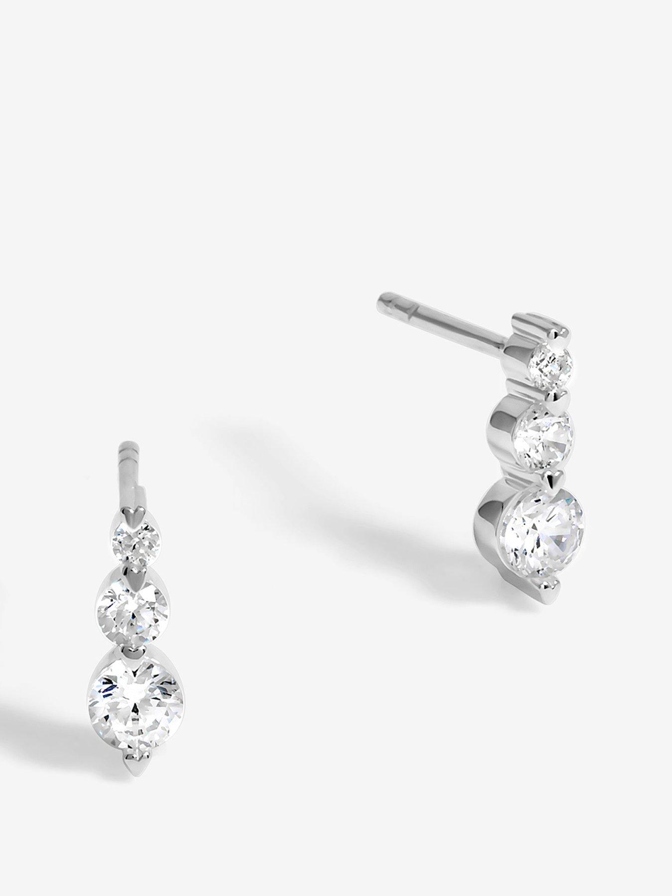 undefined Sterling Silver 925 Cubic Zirconia Graduated Drop Stud Earrings