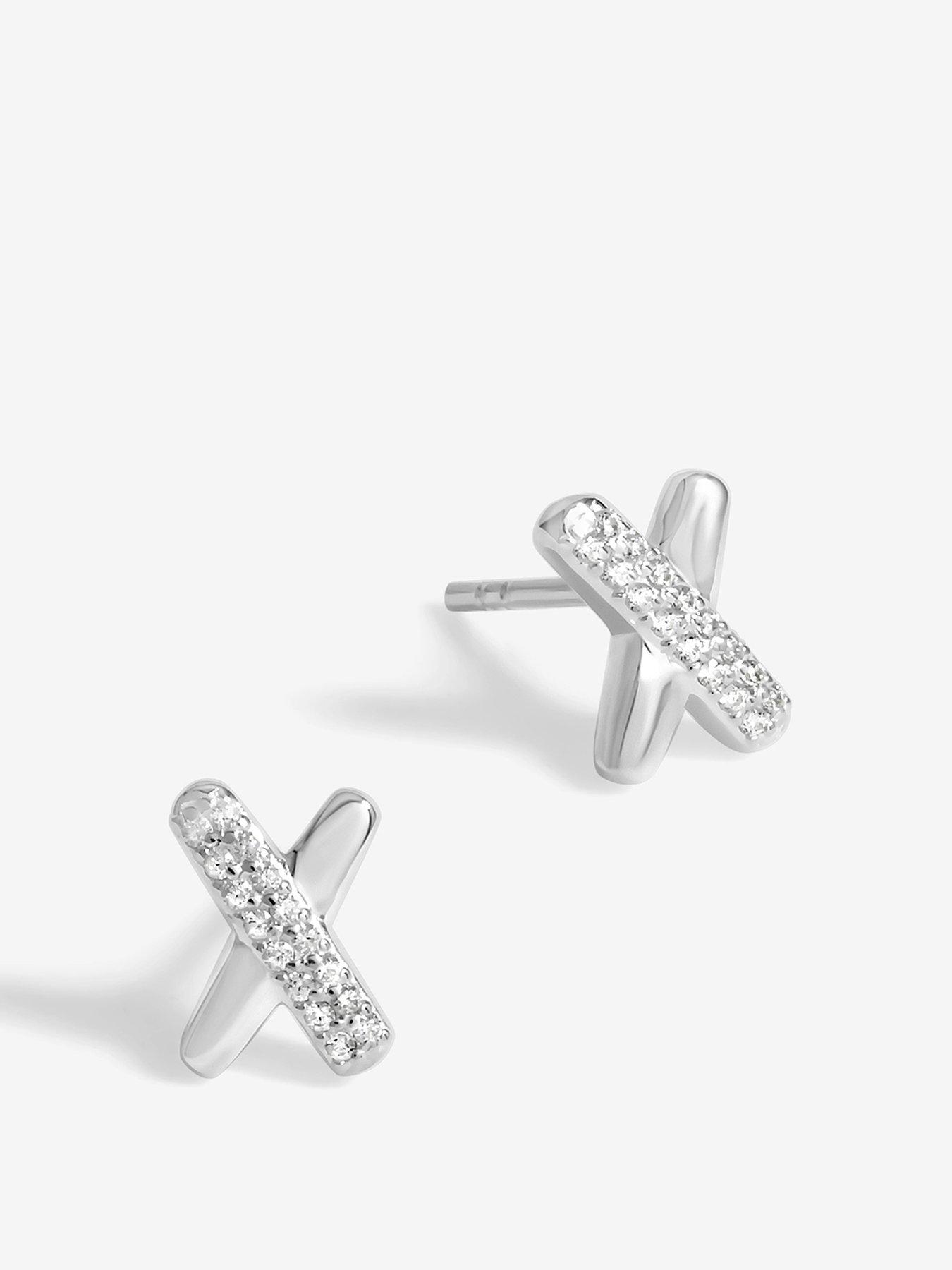 undefined Sterling Silver 925 Polished And Crystal Kiss Stud Earrings