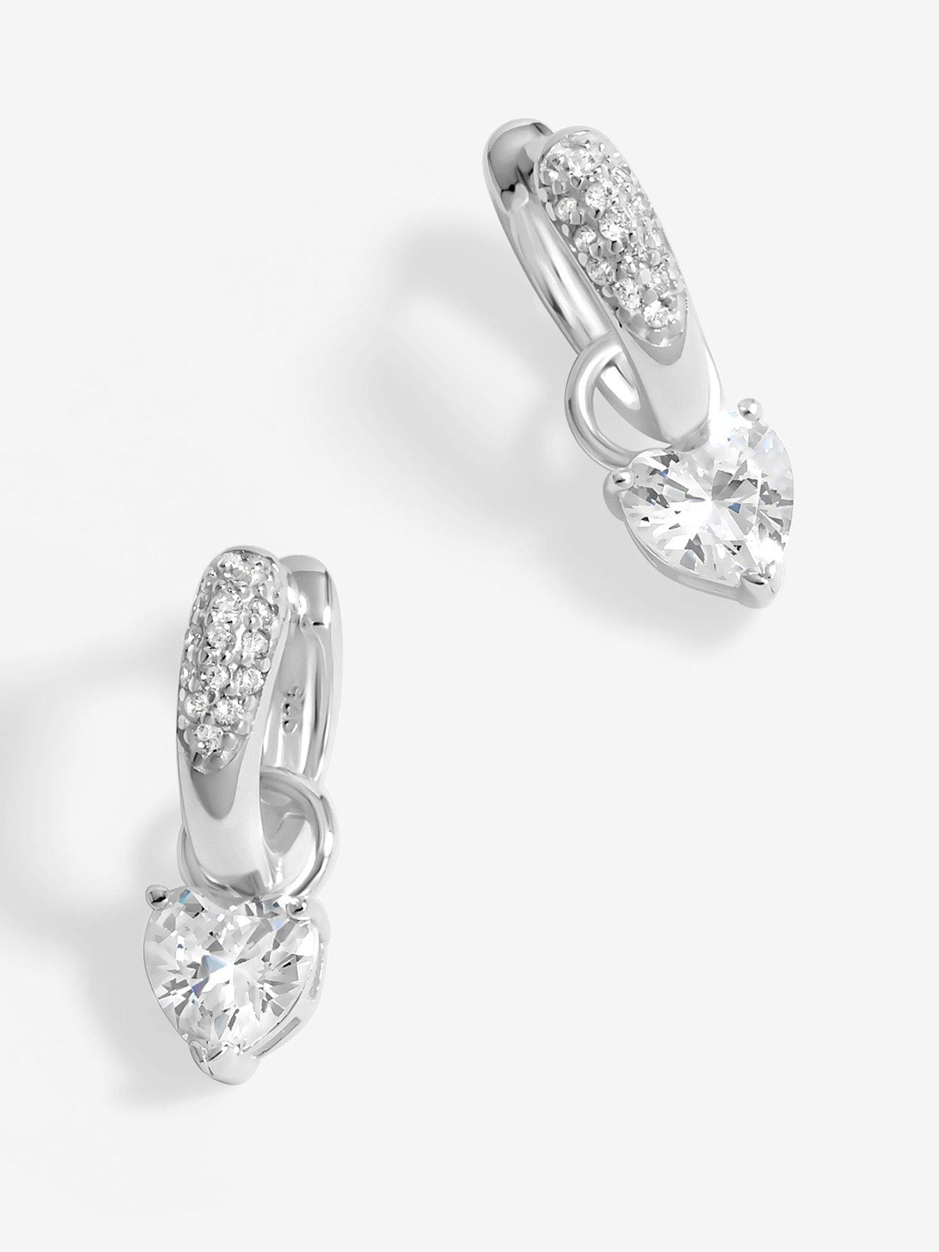 undefined Sterling Silver 925 Cubic Zirconia Heart Hoop Earrings