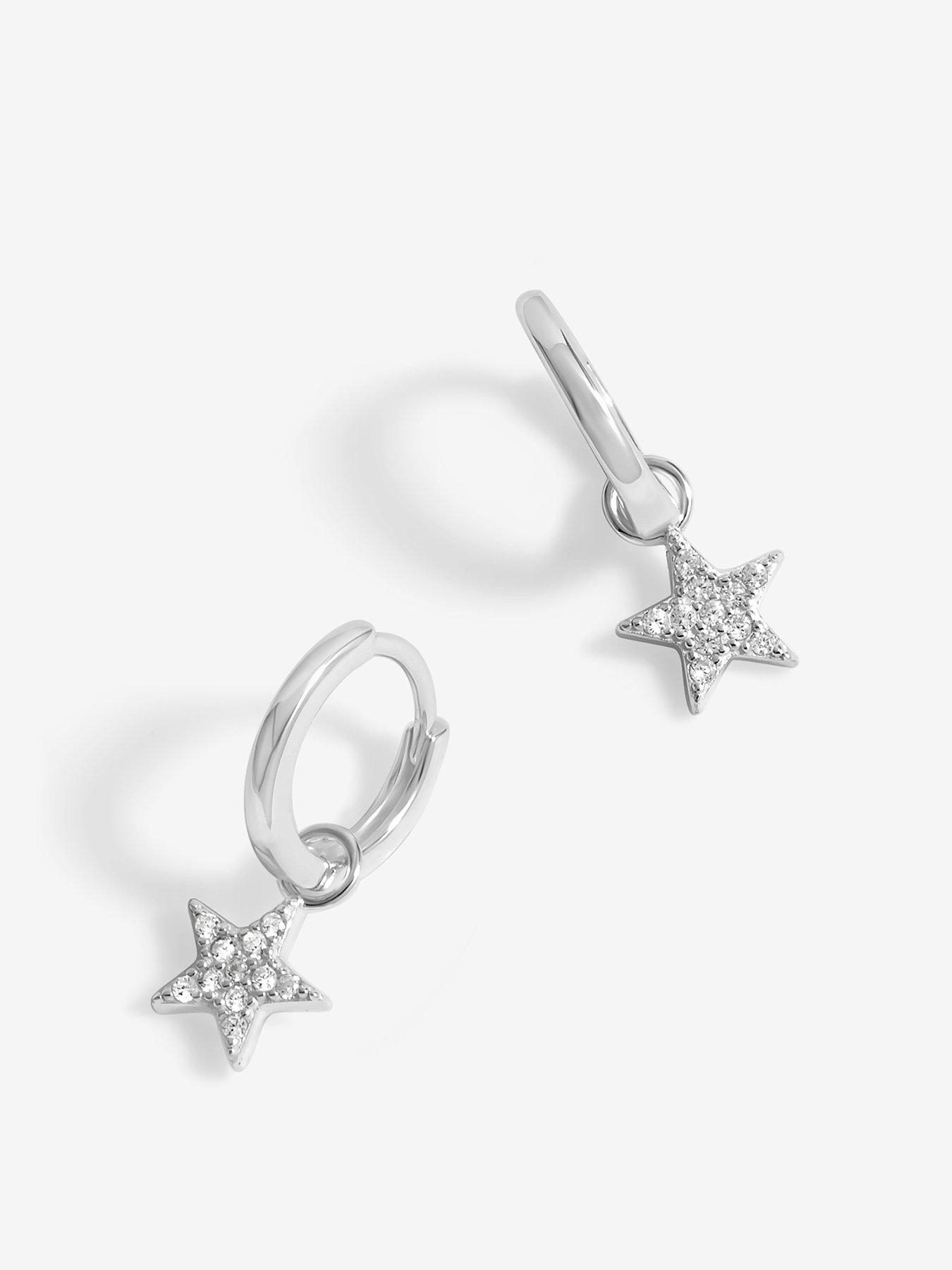 Image 1 of 2 of Simply Silver Sterling Silver 925 Pave Star Huggie Hoop Earrings