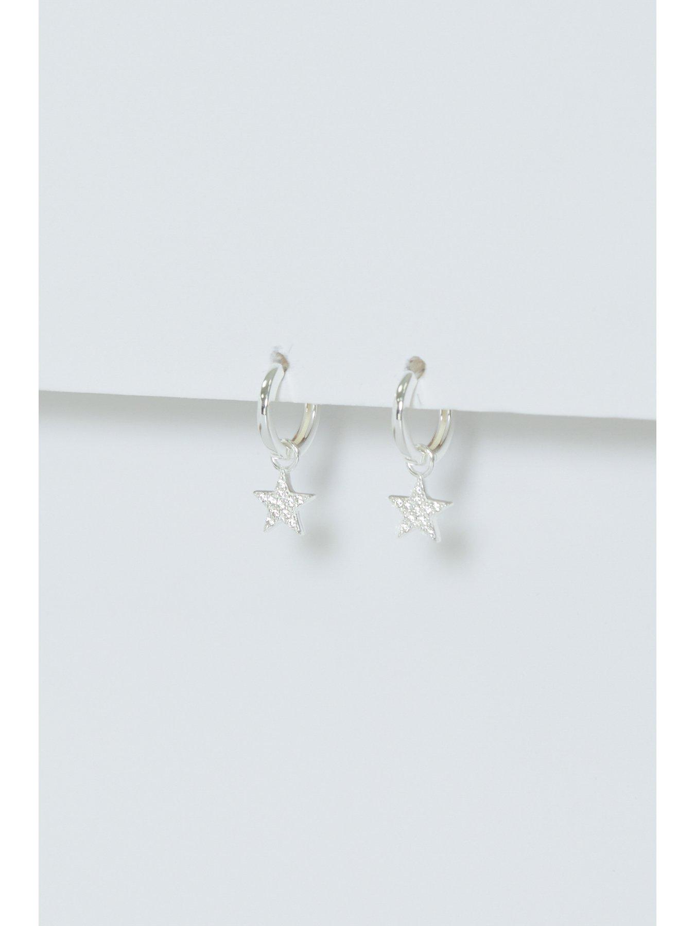Image 2 of 2 of Simply Silver Sterling Silver 925 Pave Star Huggie Hoop Earrings