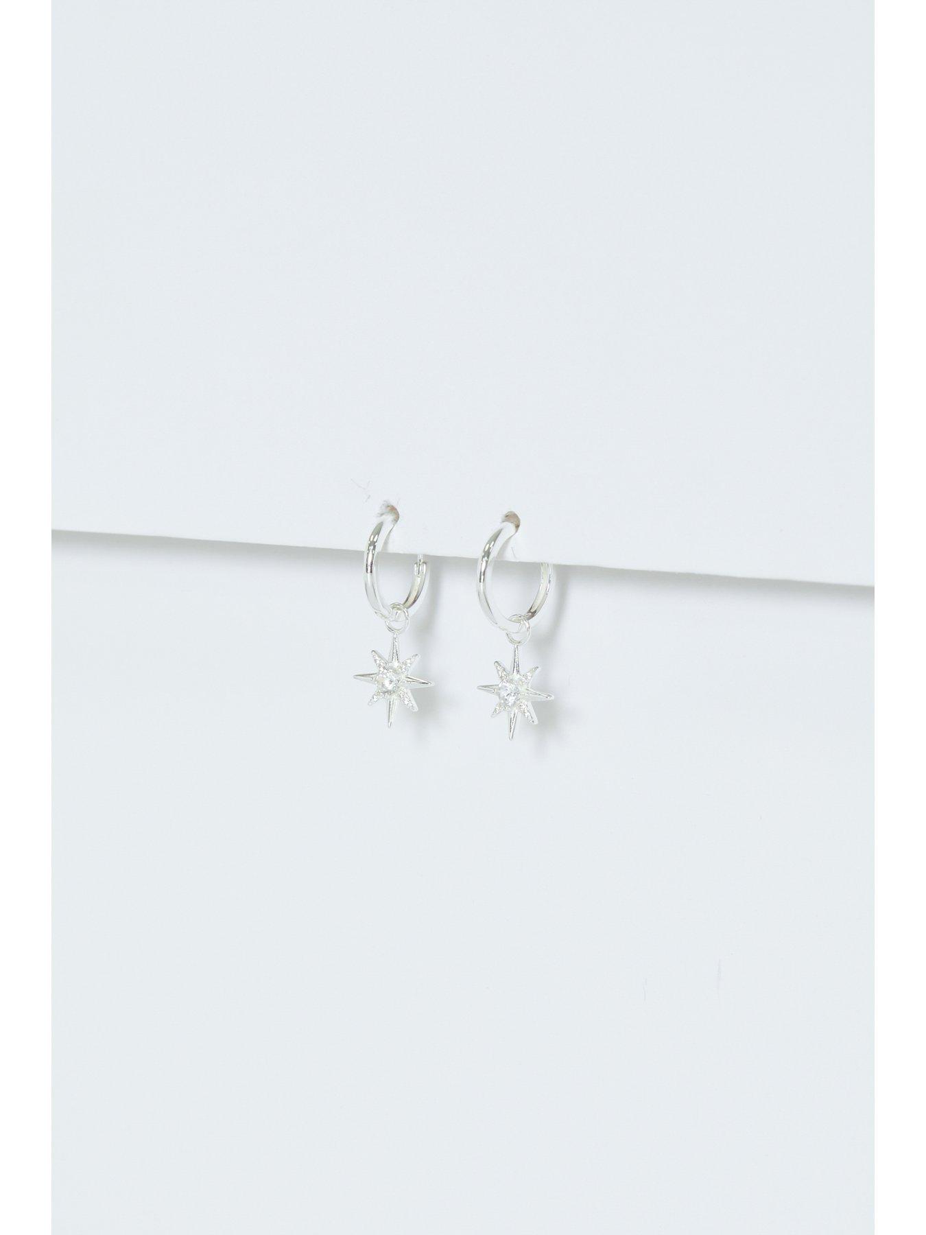 Image 4 of 4 of Simply Silver Sterling Silver 925 Cubic Zirconia Celestial Star Hoop Earrings