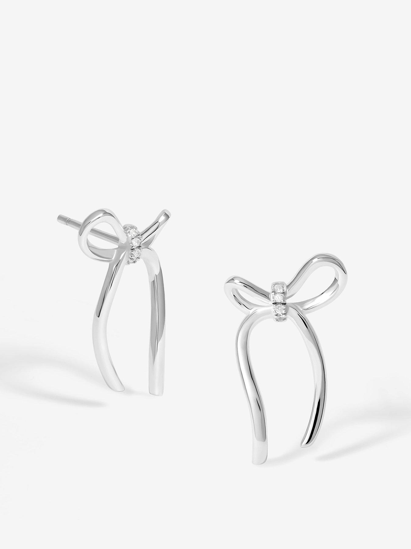 Product photograph of Simply Silver Sterling Silver 925 Polished And Pave Bow Stud Earrings from very.co.uk