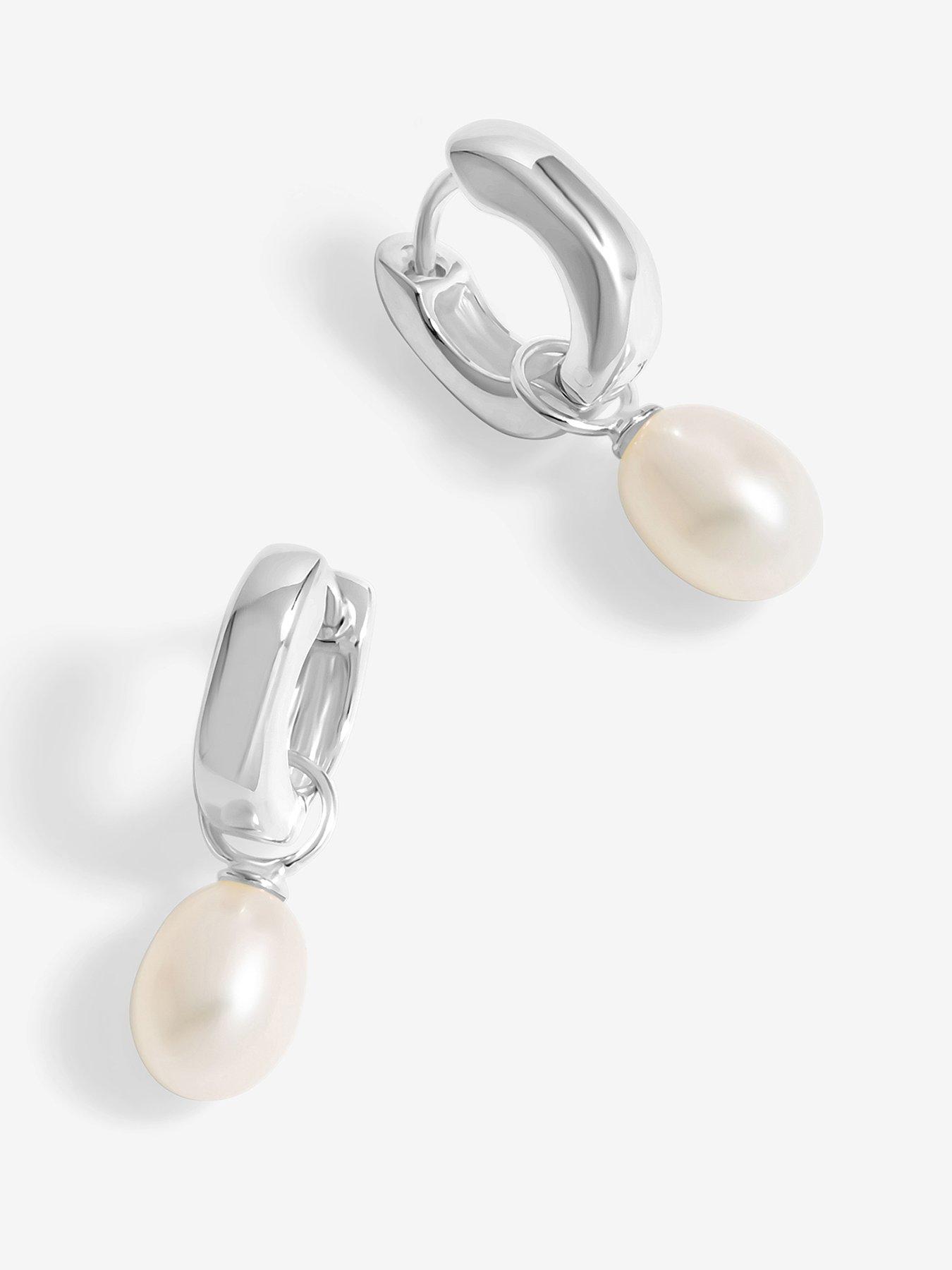 Product photograph of Simply Silver Sterling Silver 925 Polished And Pearl Chunky Pearl Hoop Earrings from very.co.uk