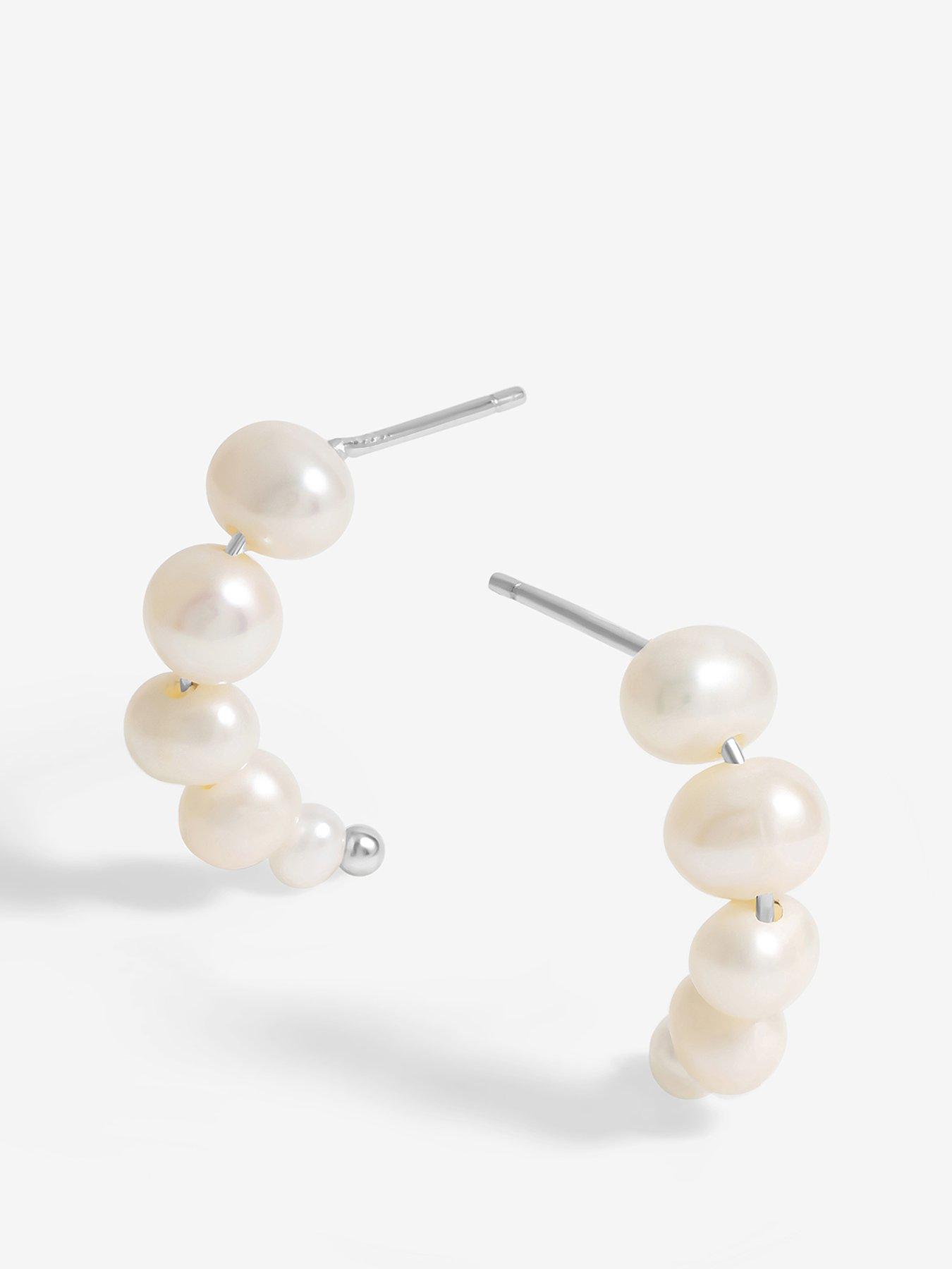 Product photograph of Simply Silver Sterling Silver 925 Graduated Pearl Hoop Earrings from very.co.uk