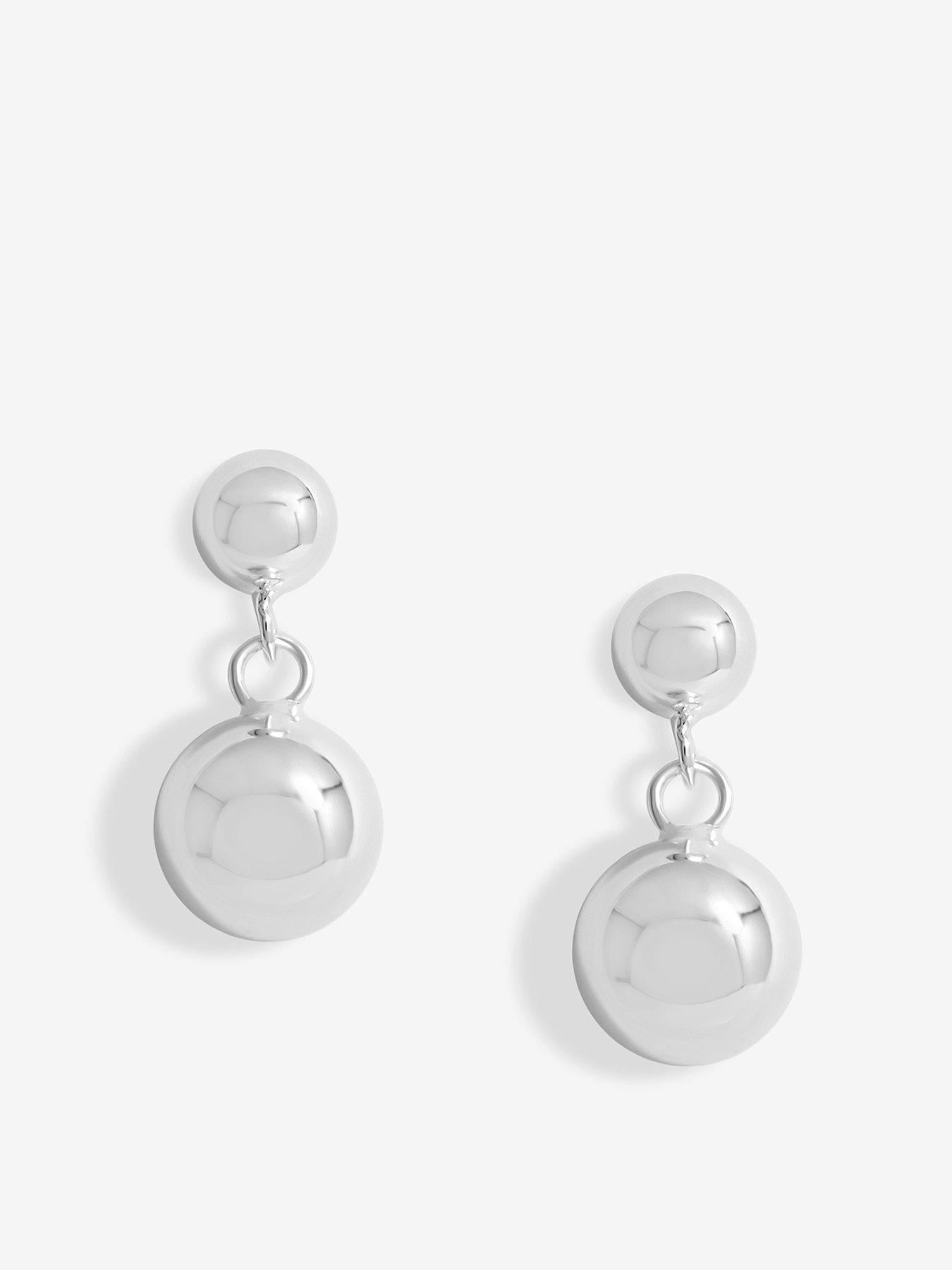 undefined Sterling Silver 925 Polished Orb Double Drop Stud Earrings