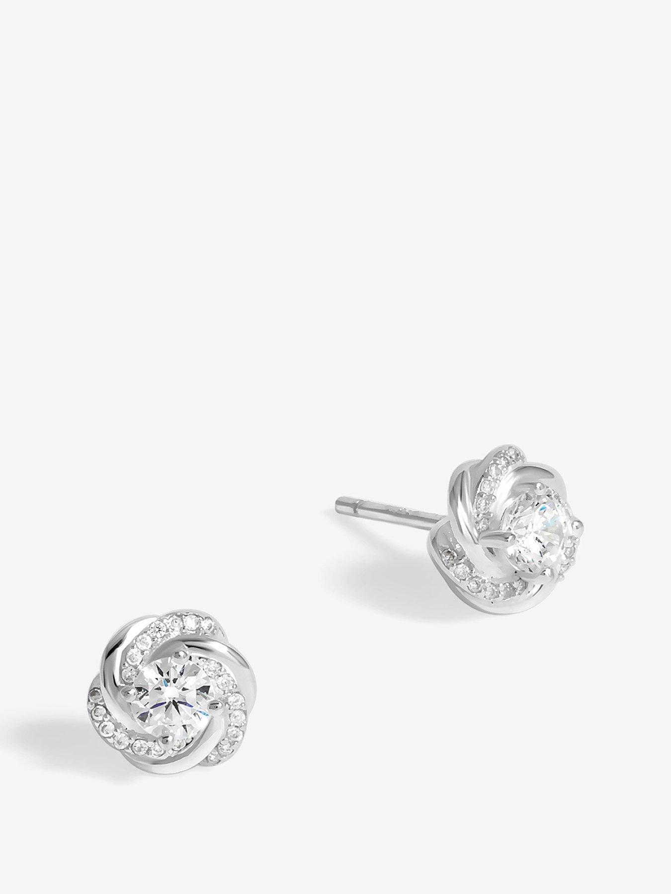 undefined Sterling Silver 925 Polished AND Cubic Zirconia Knot Stud Earrings