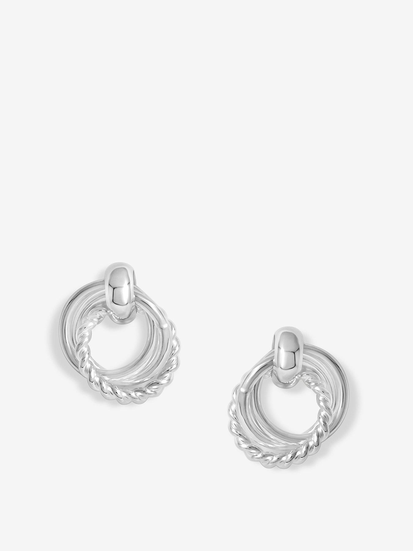undefined Sterling Silver 925 Polished And Textured Interlocking Circle Stud Earrings