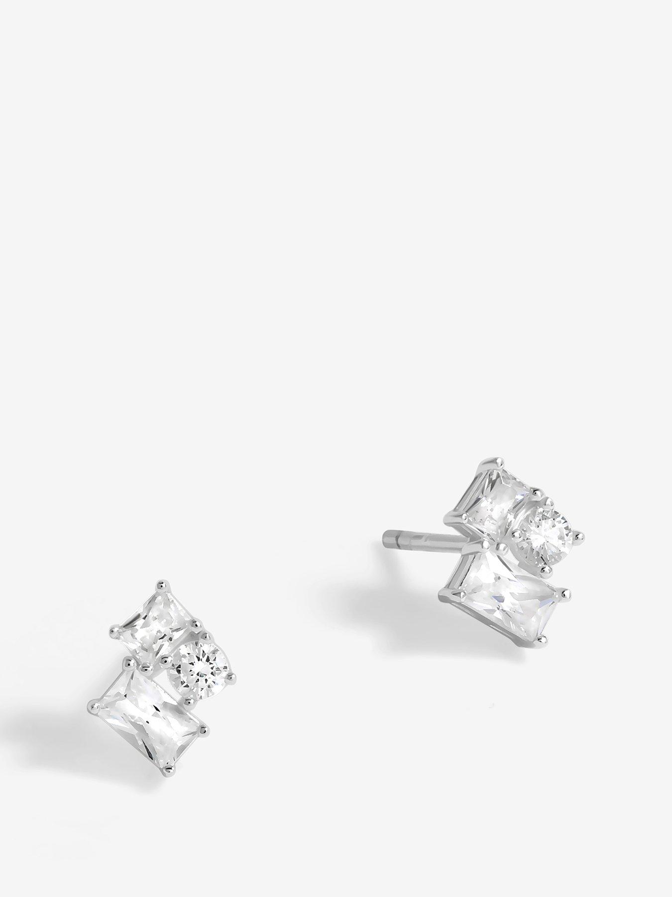 Product photograph of Simply Silver Sterling Silver 925 Cubic Zirconia Scattered Stone Stud Earrings from very.co.uk