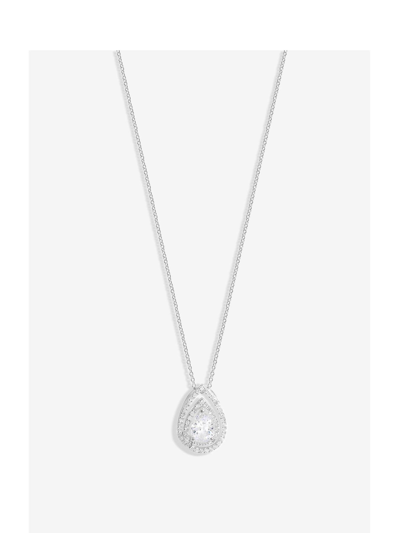 undefined Sterling Silver 925 Cubic Zirconia Pear Double Halo Pendant