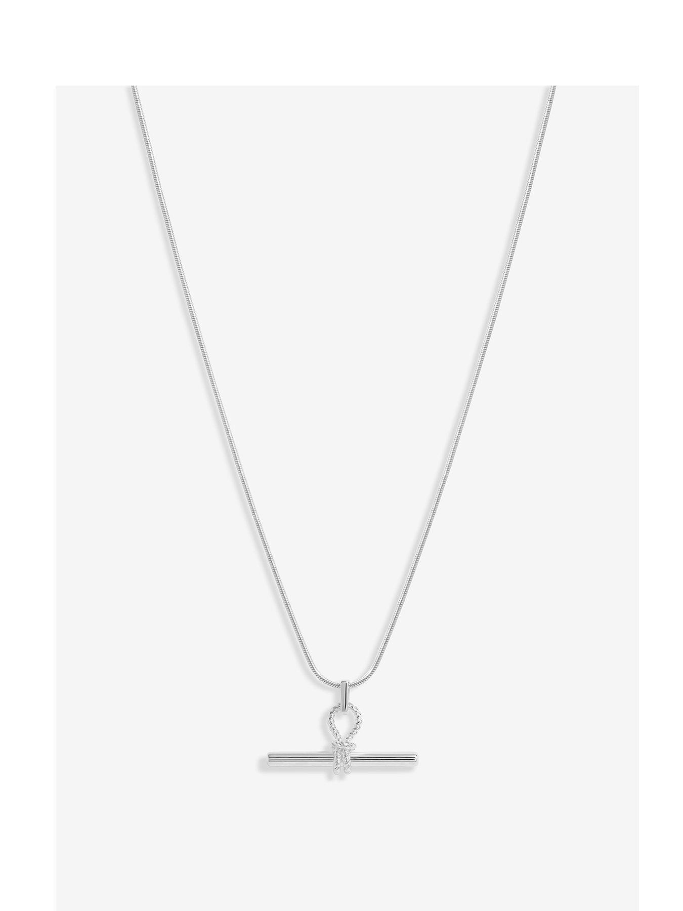 Product photograph of Simply Silver Sterling Silver 925 Polished Textured T Bar Pendant from very.co.uk