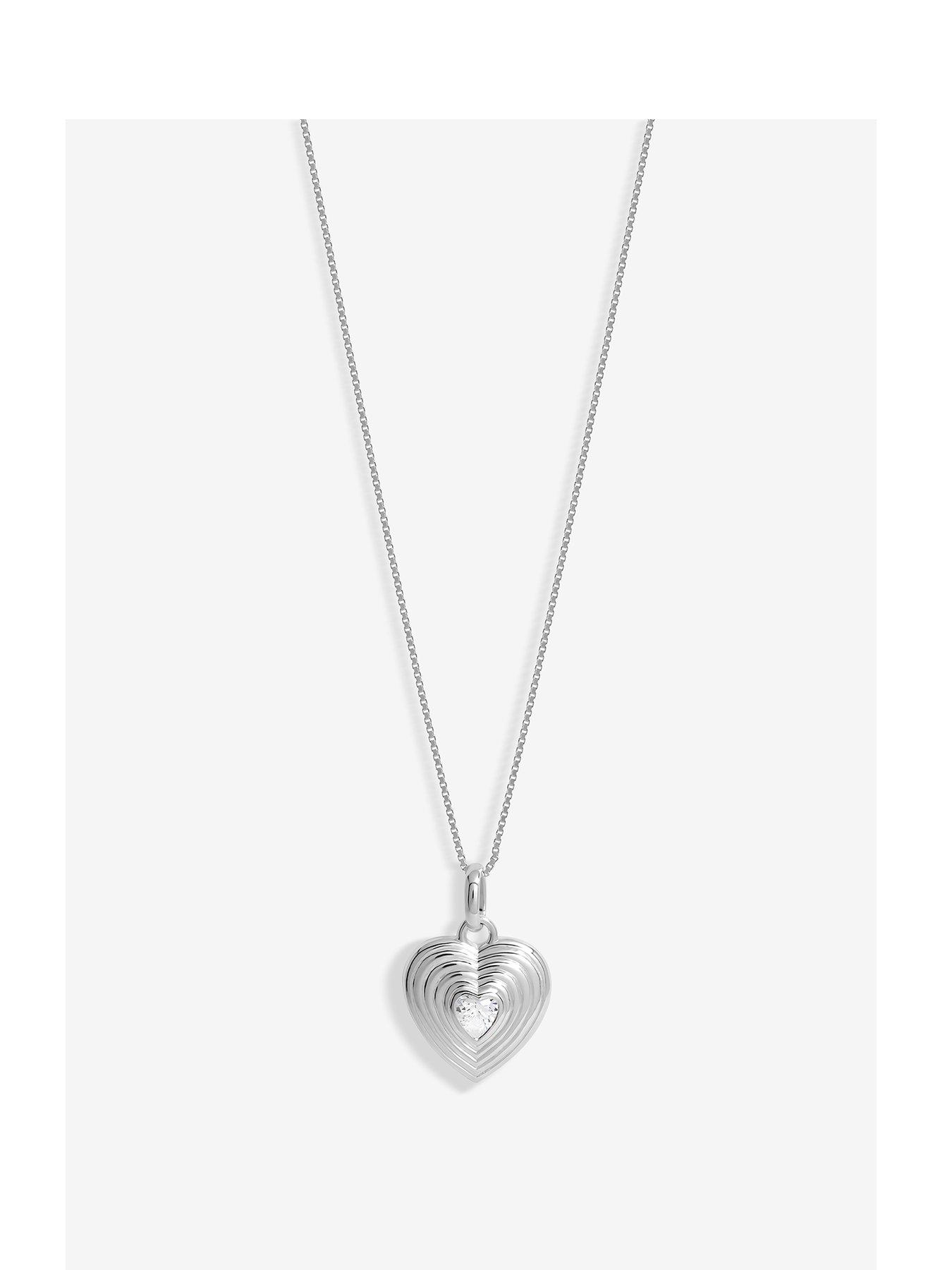 undefined Sterling Silver 925 Ridged Heart Cubic Zirconia Heart Pendant