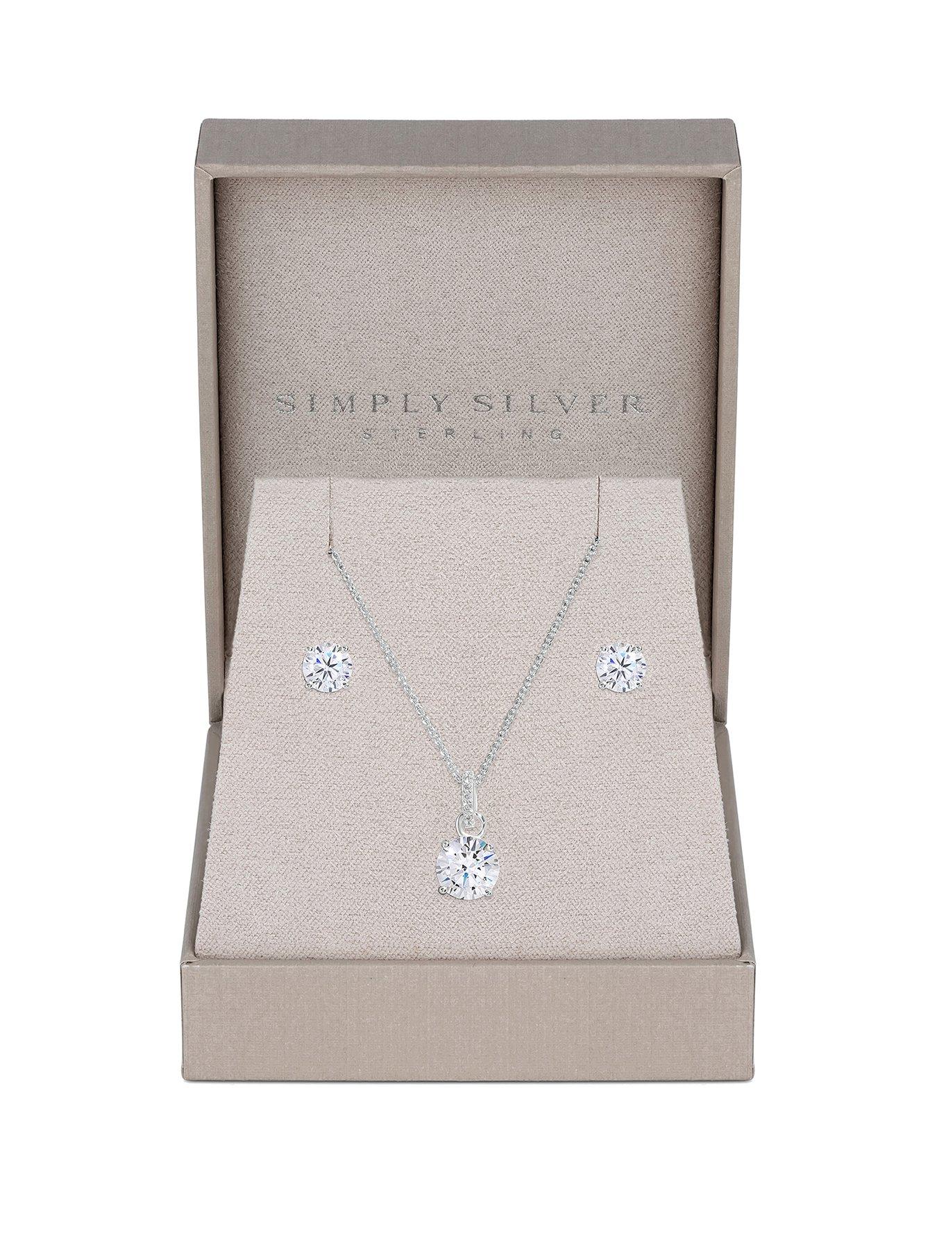 undefined Sterling Silver 925 Cubic Zirconia Classic Round Stud Set - Gift Boxed