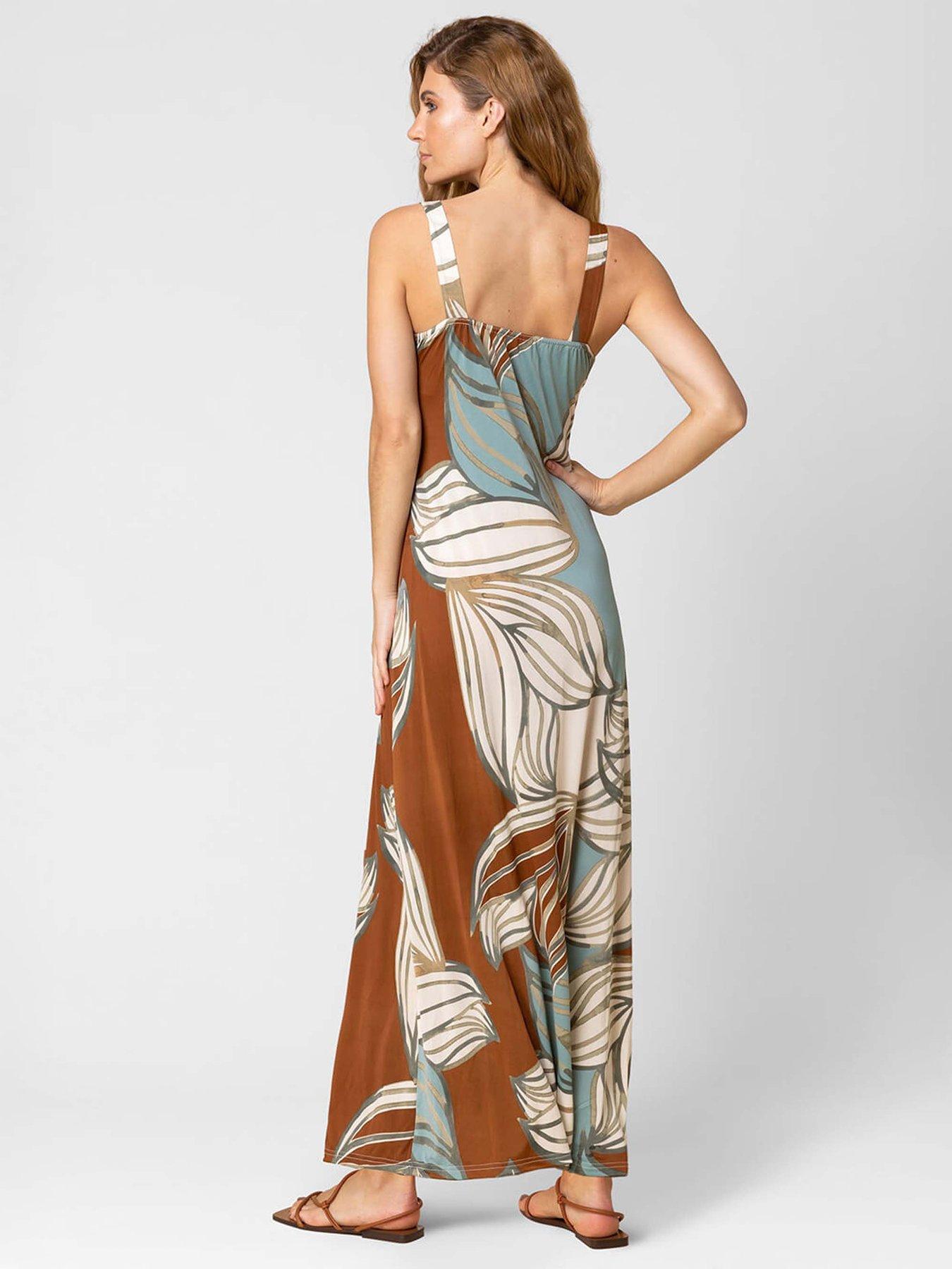  image of roman-abstract-leaf-print-v-neck-maxi-dress