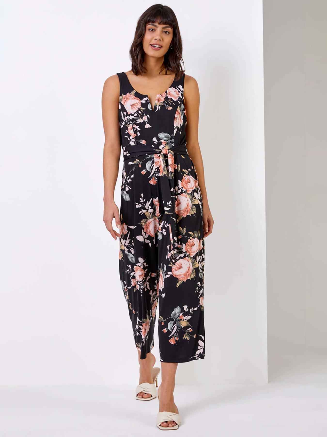 Botanical Print Spaghetti Strap Cropped Jumpsuit