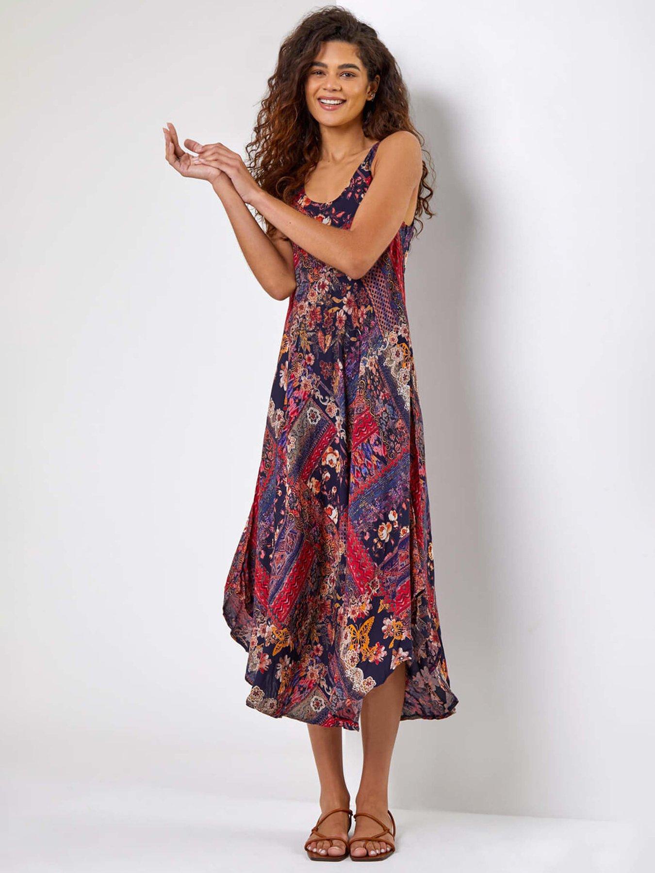 undefined Patchwork Print Curved Hem Dress