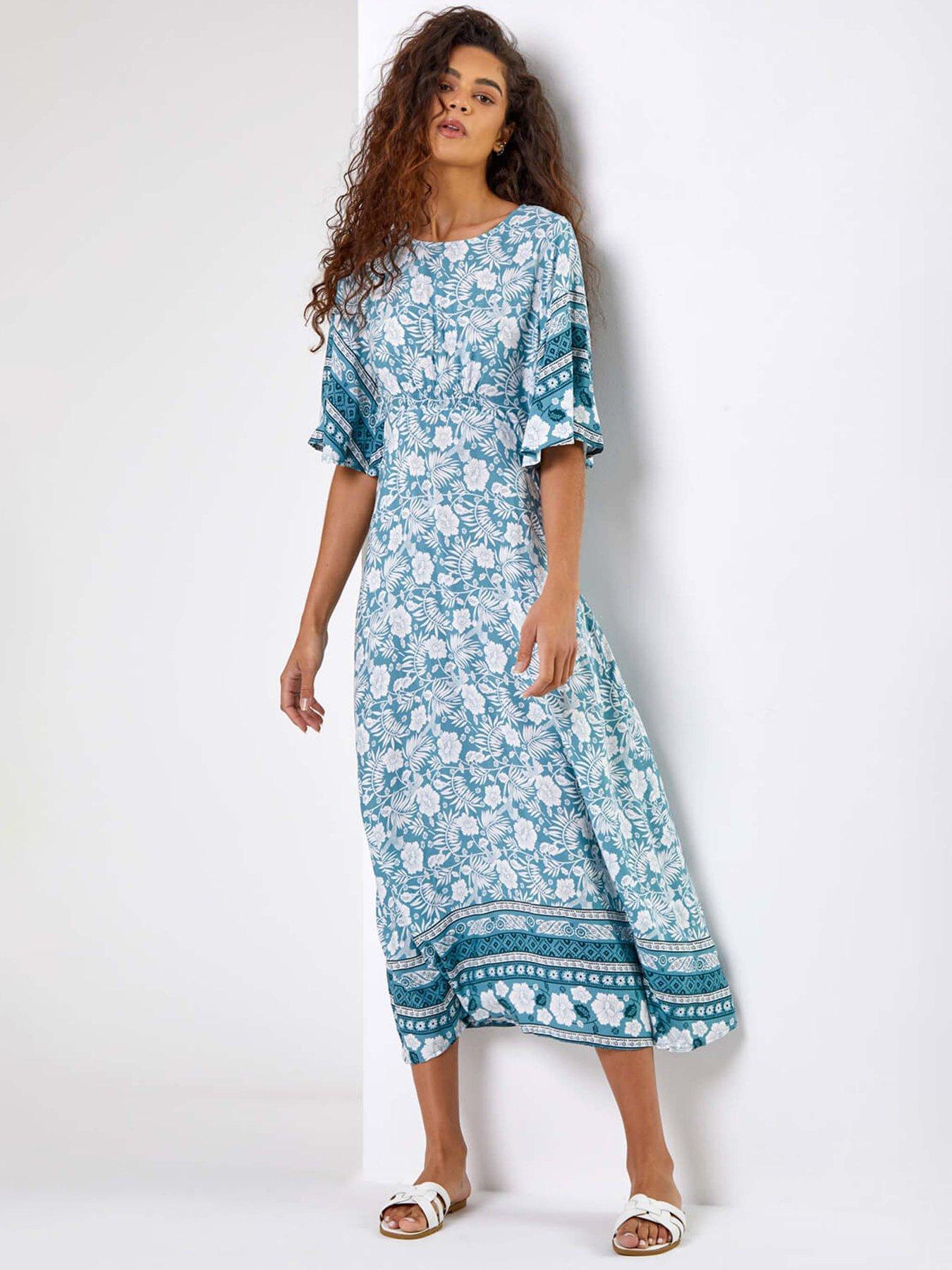 undefined Floral Border Print Midi Dress