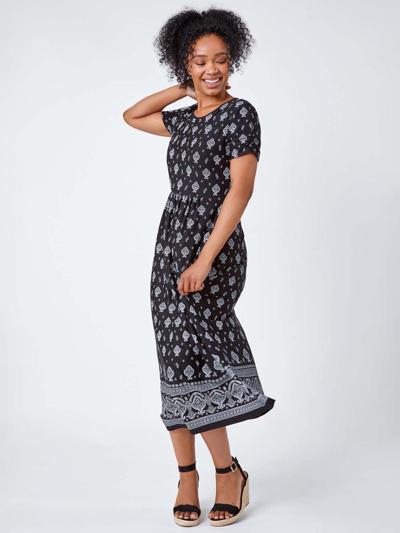 undefined Petite Border Print Stretch Midi Dress