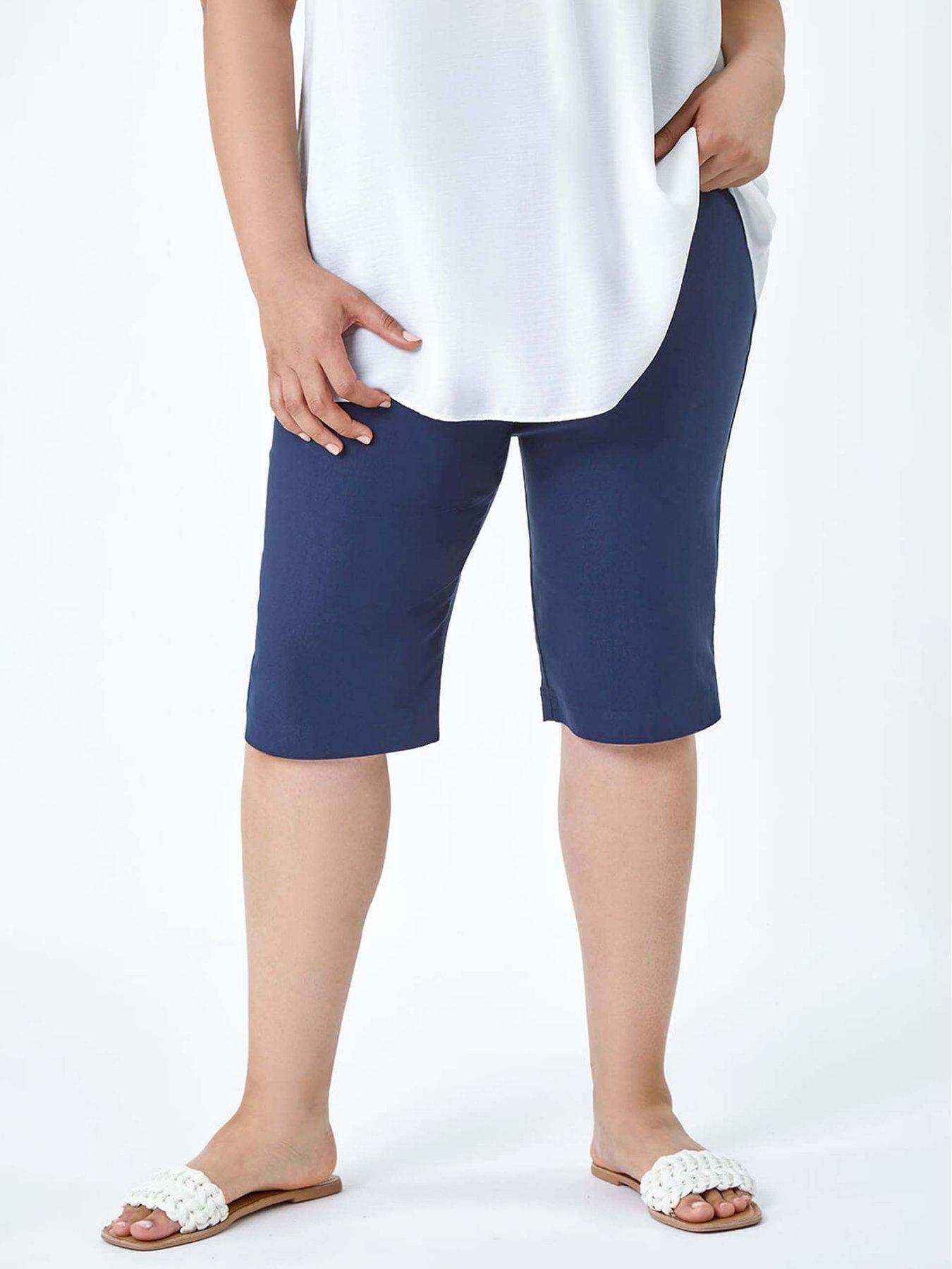 Roman Curve Knee Length Stretch Shorts - Navy