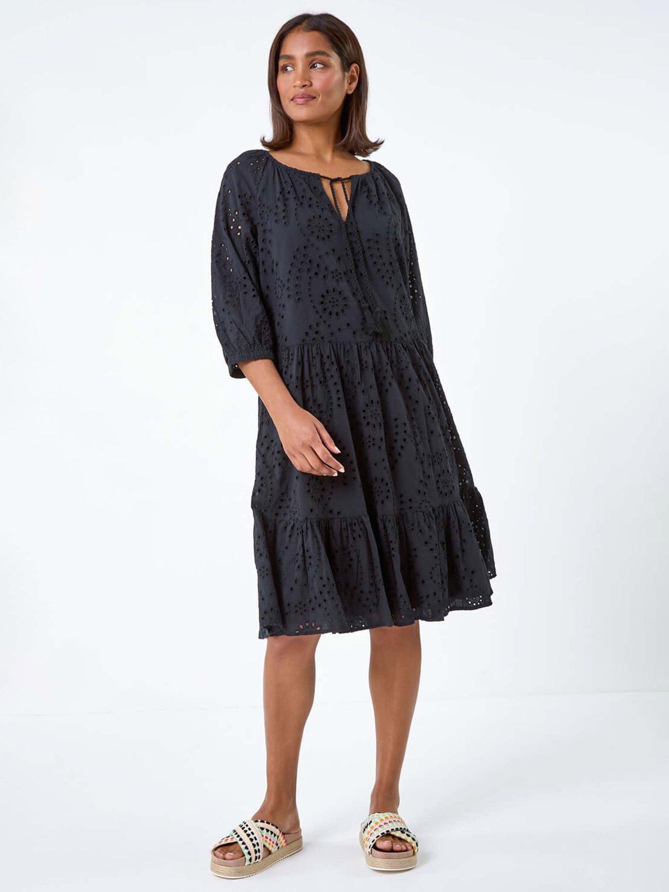 undefined Cotton Broderie Tiered Smock Dress