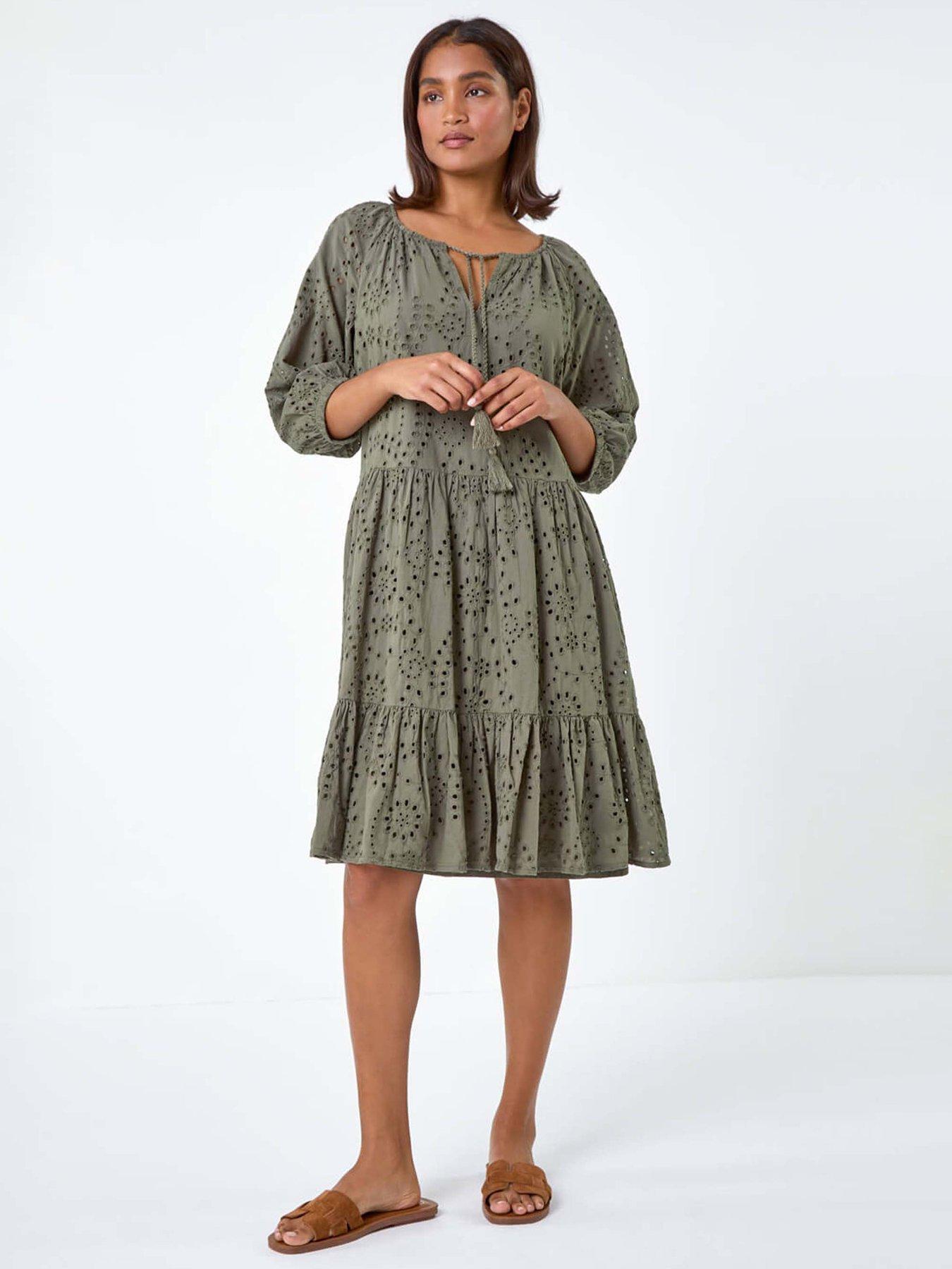 undefined Cotton Broderie Tiered Smock Dress