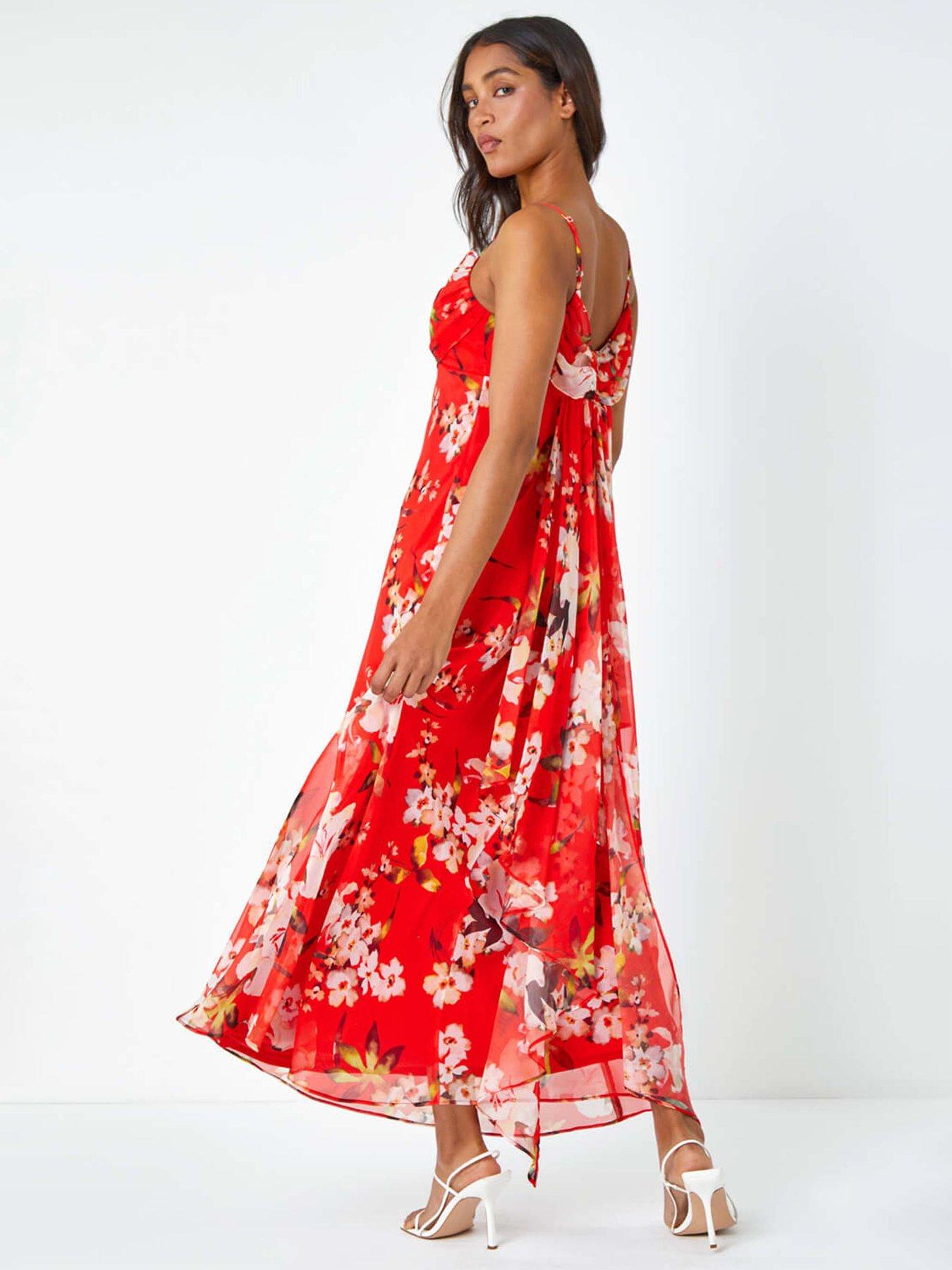 Image 2 of 5 of Roman Floral Cowl Neck Chiffon Dress