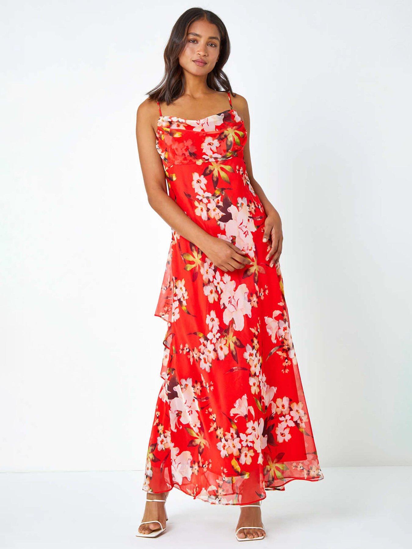 Image 3 of 5 of Roman Floral Cowl Neck Chiffon Dress