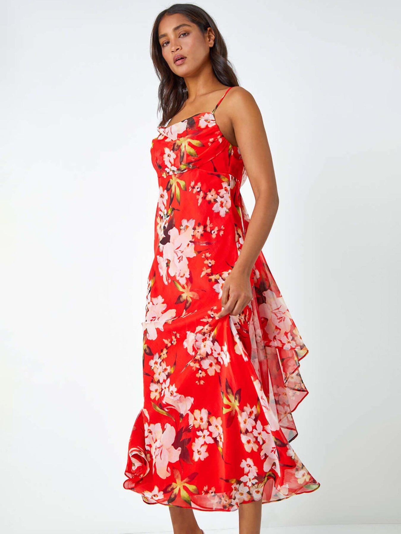 Image 4 of 5 of Roman Floral Cowl Neck Chiffon Dress